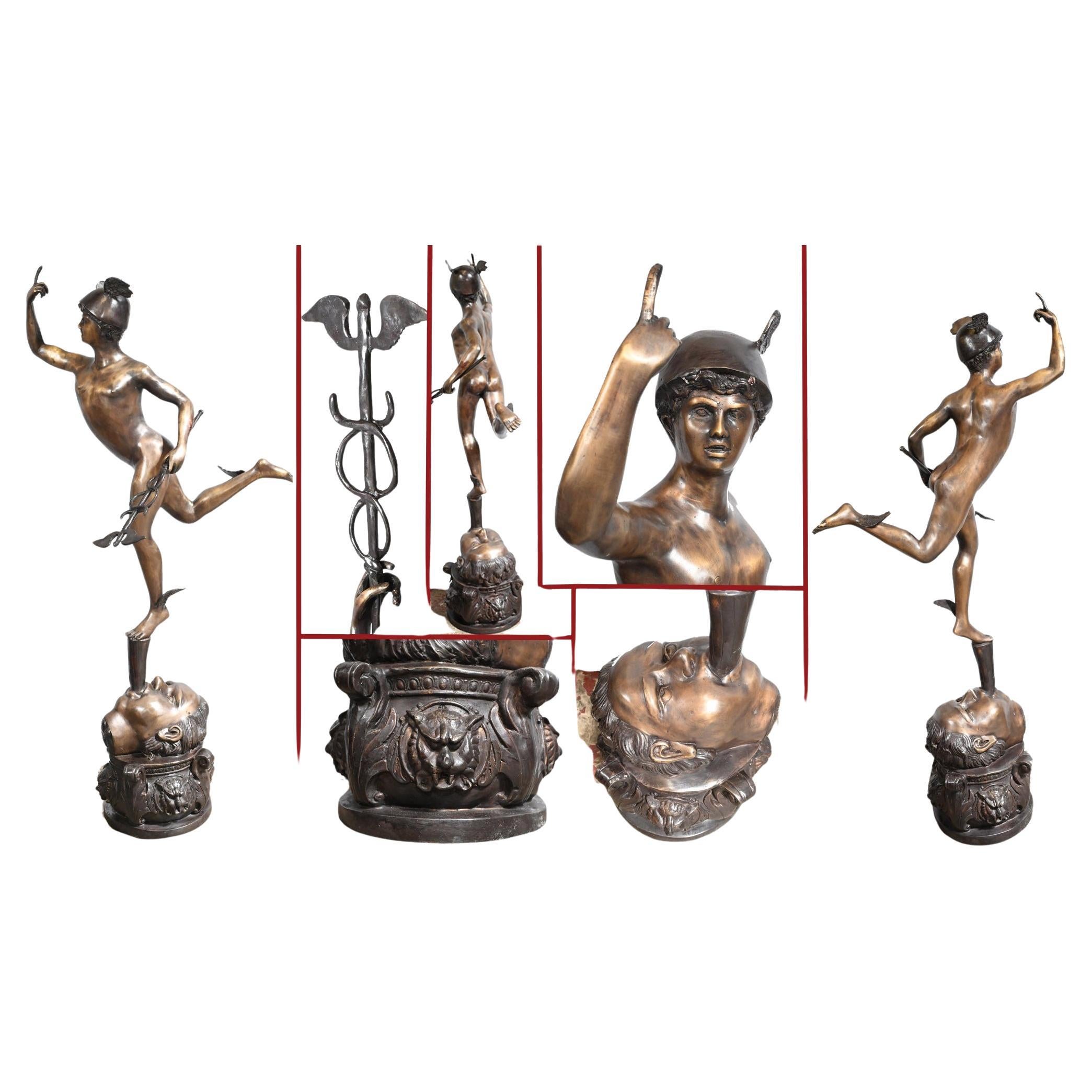 Bronze Mercury Statue - Large Italian Hermes Classic Myth Figurine After Giovann For Sale