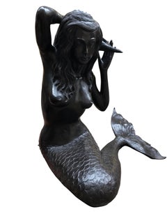 Bronze Mermaid Fountain Garden Statue Siren Female Figurine, 20th Century
