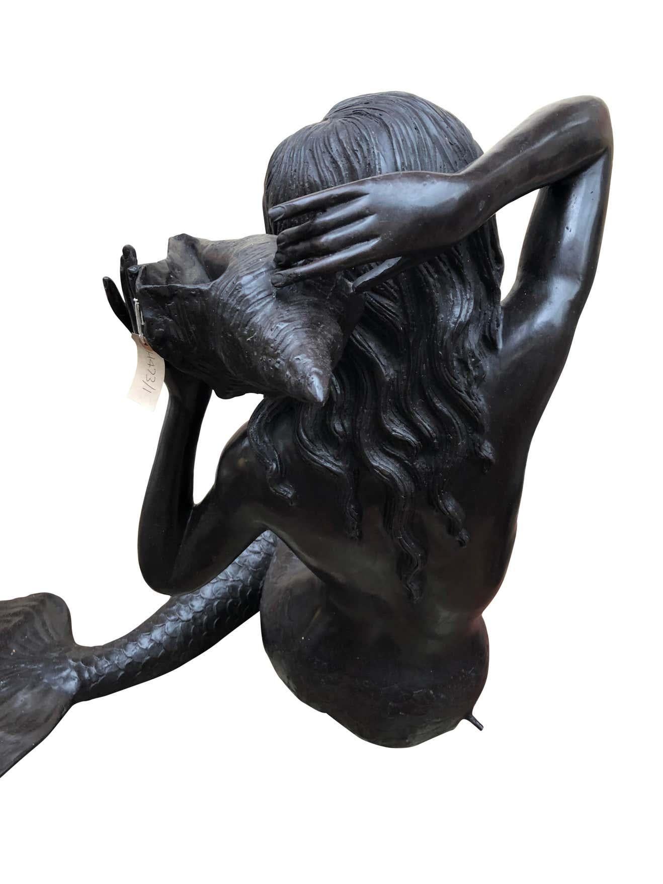 Italian Bronze Mermaid Fountain Garden Statue Siren Female Figurine, 20th Century