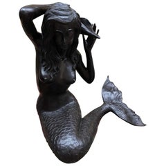 Bronze Mermaid Fountain Garden Statue Siren Female Figurine, 20th Century
