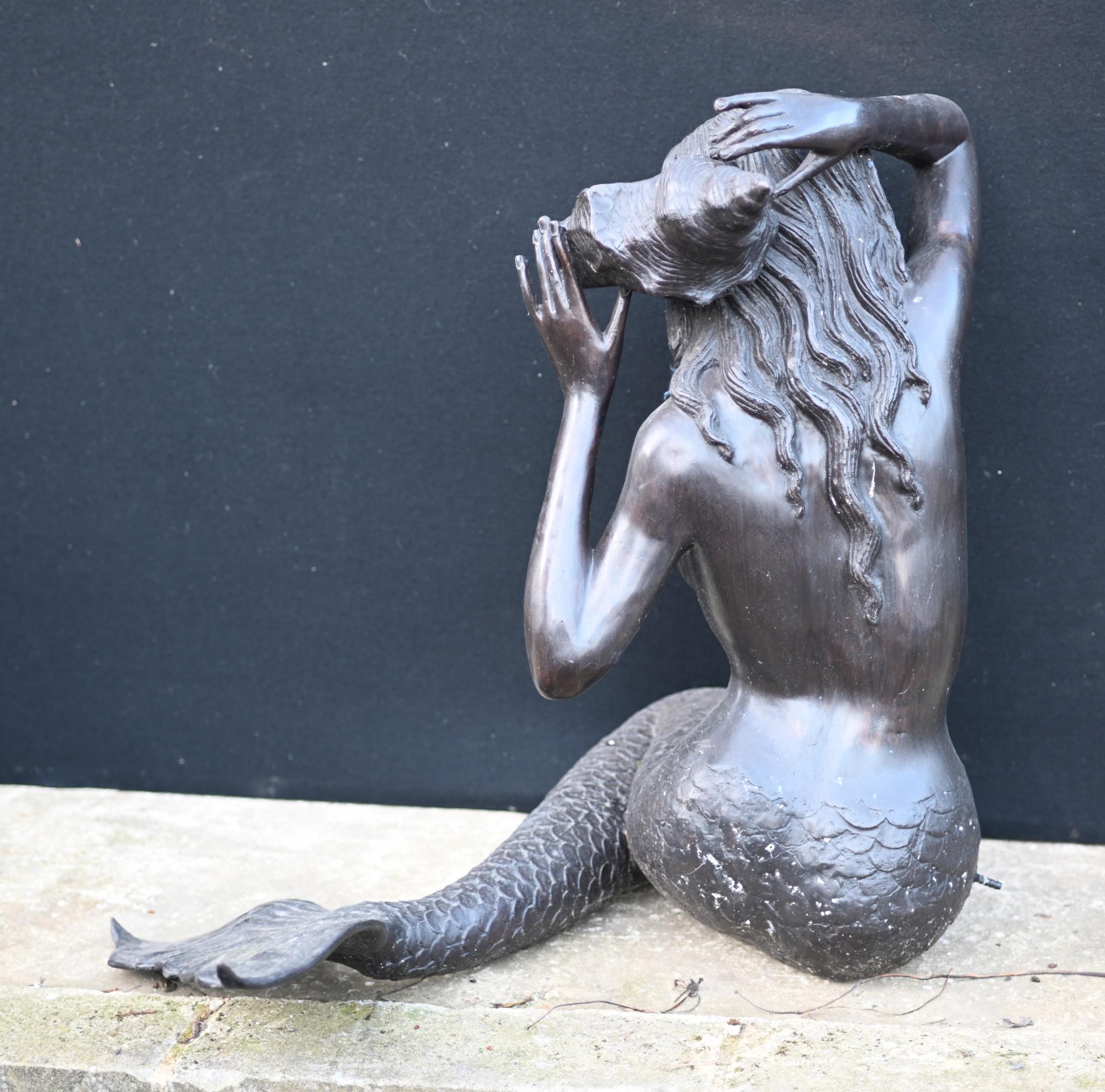 Late 20th Century Bronze Mermaid Fountain Garden Statue Siren Female Figurine For Sale