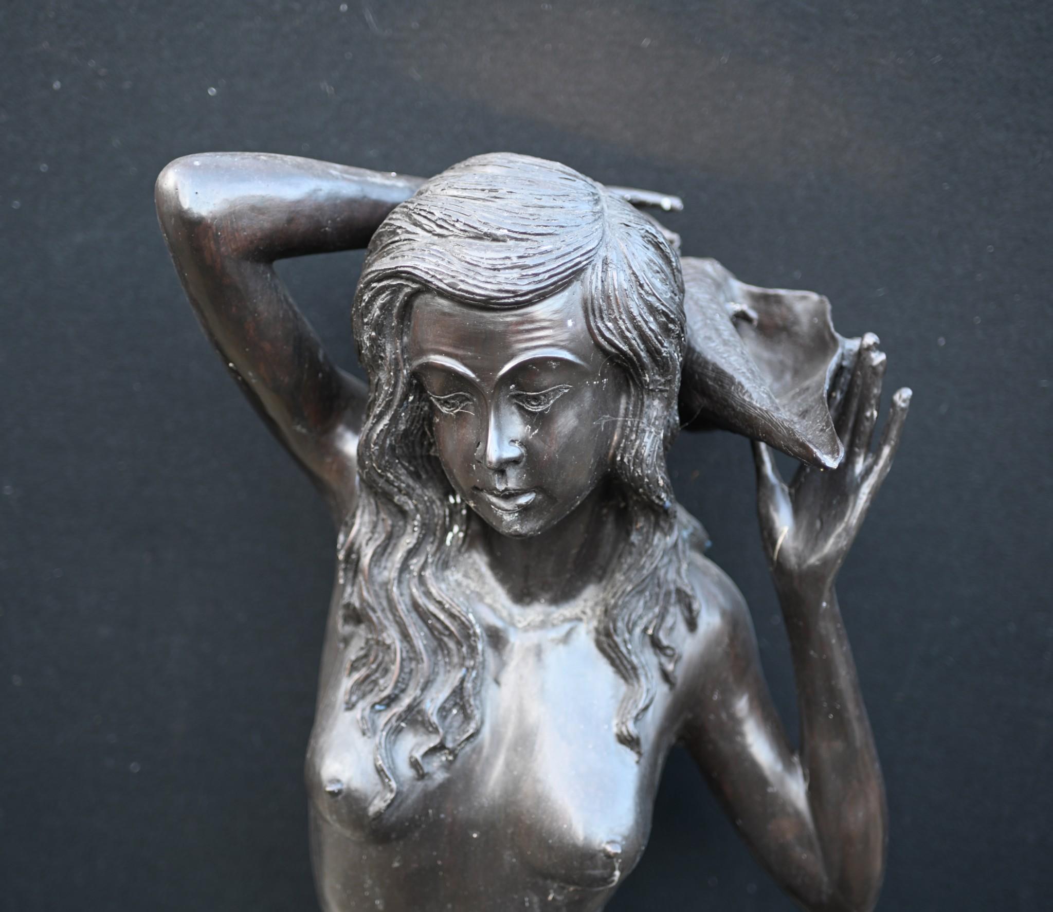 Late 20th Century Bronze Mermaid Fountain Garden Statue Siren Female Figurine For Sale