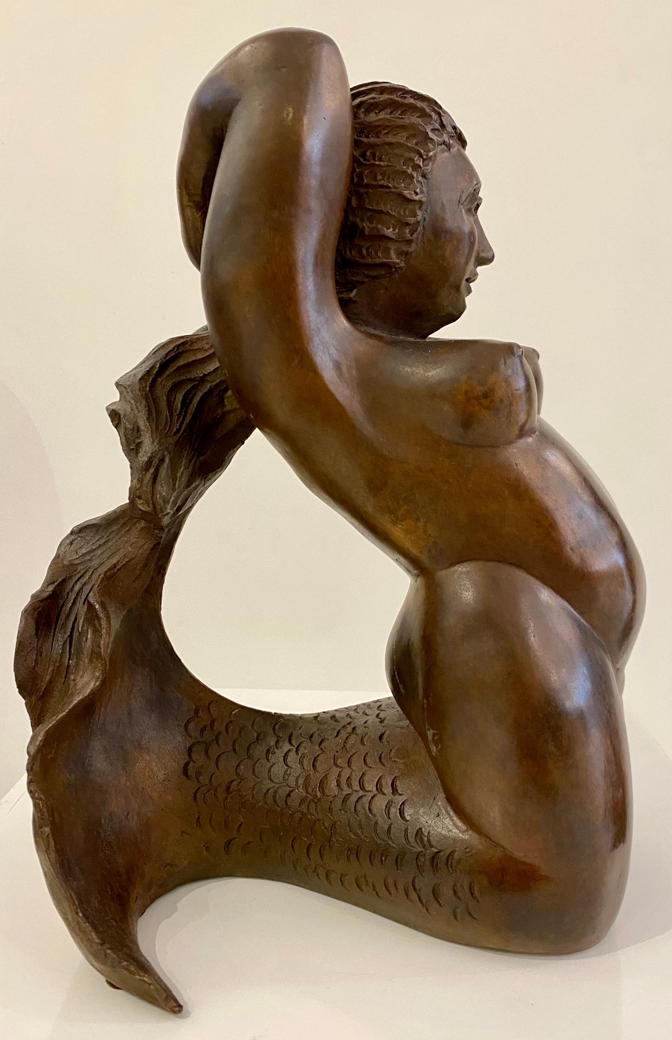 Patinated Bronze Mermaid Sculpture by Barbara Beretich