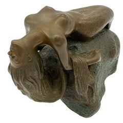 Neoclassic Bronze Nude Mermaid Siren Statue on Beach Rock by James Siebert