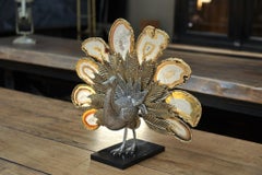 Bronze Metal and Agate Stone Peacock Sculpture France, circa 1970