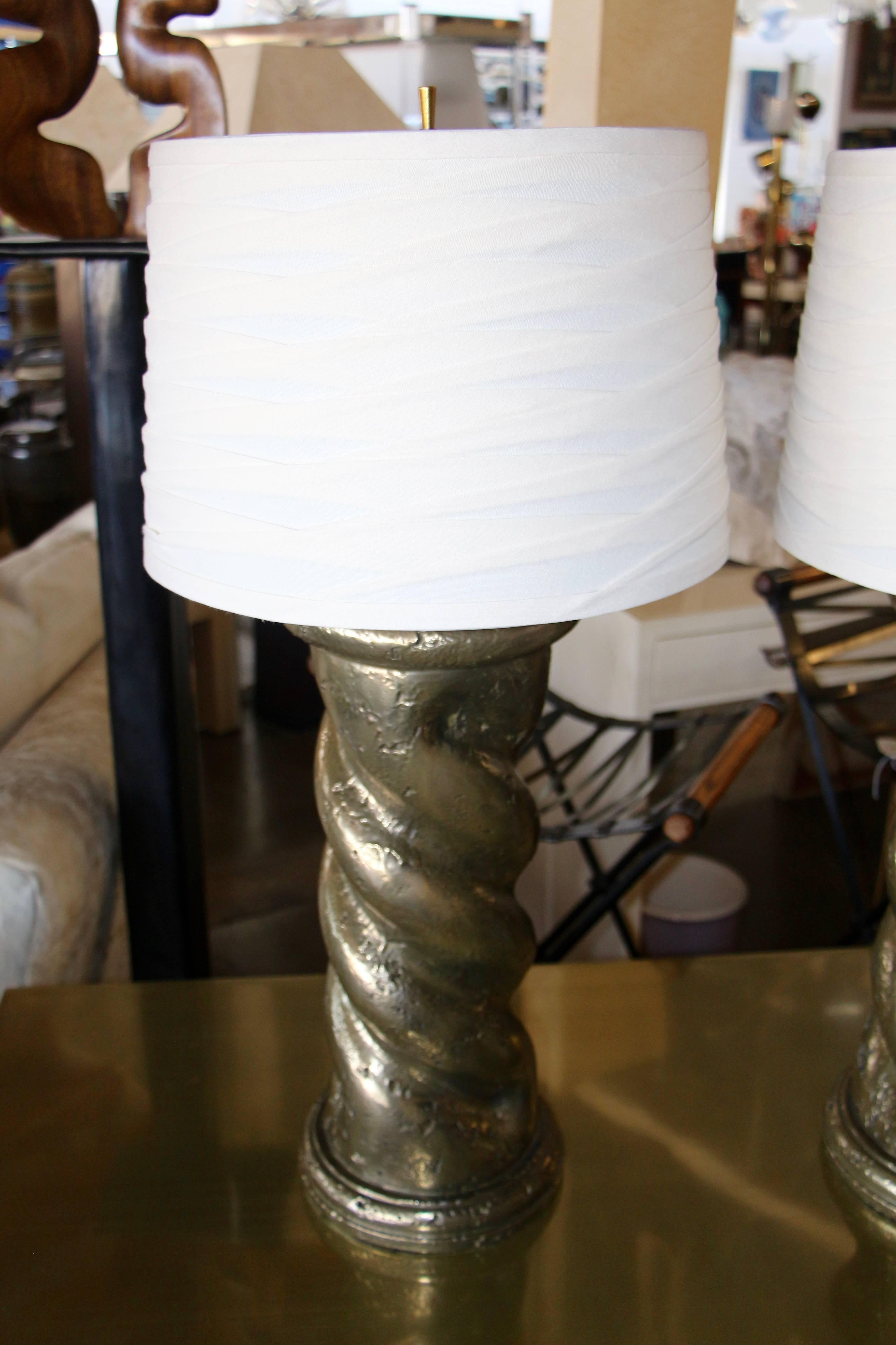 Bronze Metal Coated Plaster Rope Lamps in the Style of Michael Taylor In Good Condition For Sale In Palm Springs, CA
