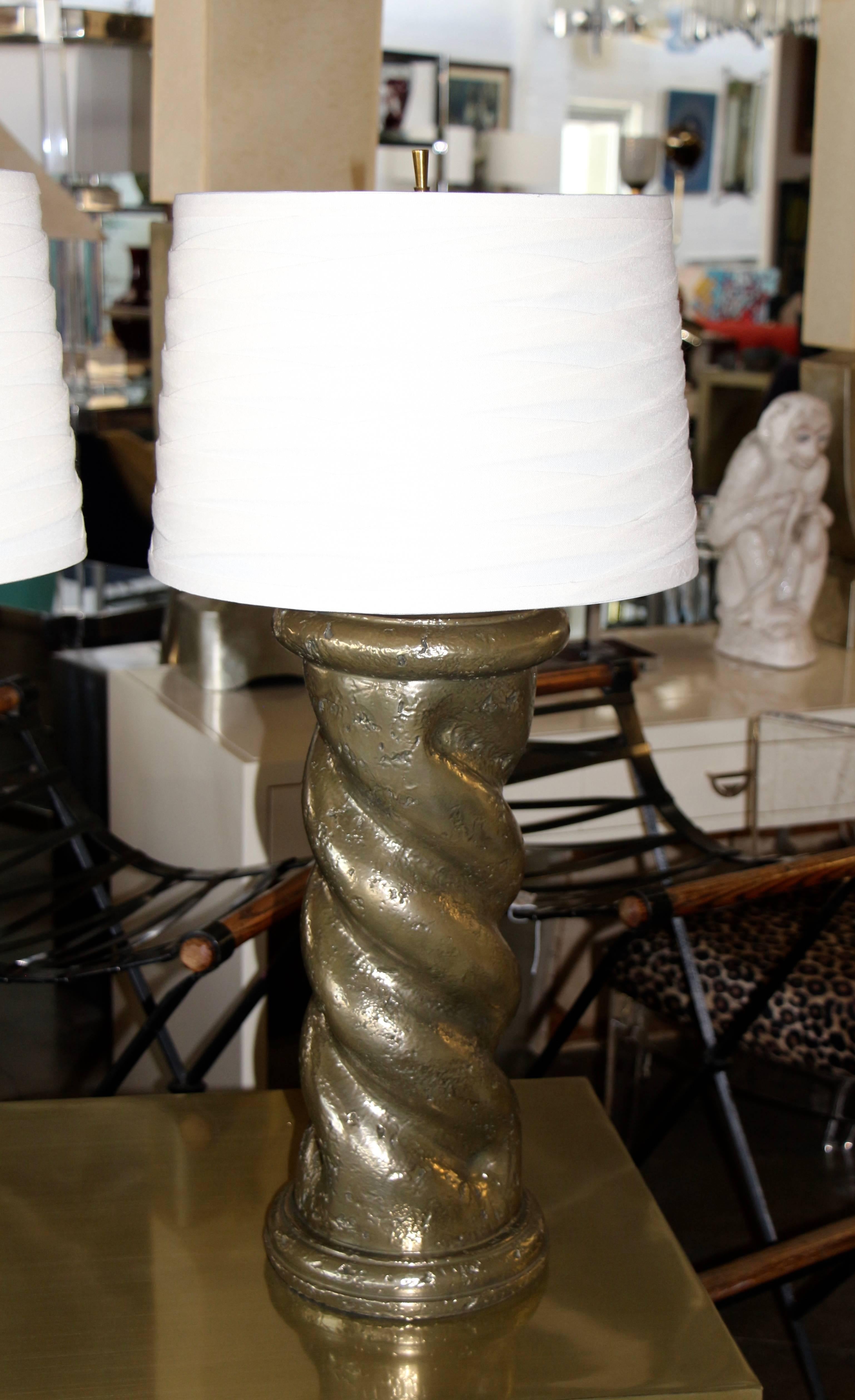 20th Century Bronze Metal Coated Plaster Rope Lamps in the Style of Michael Taylor For Sale