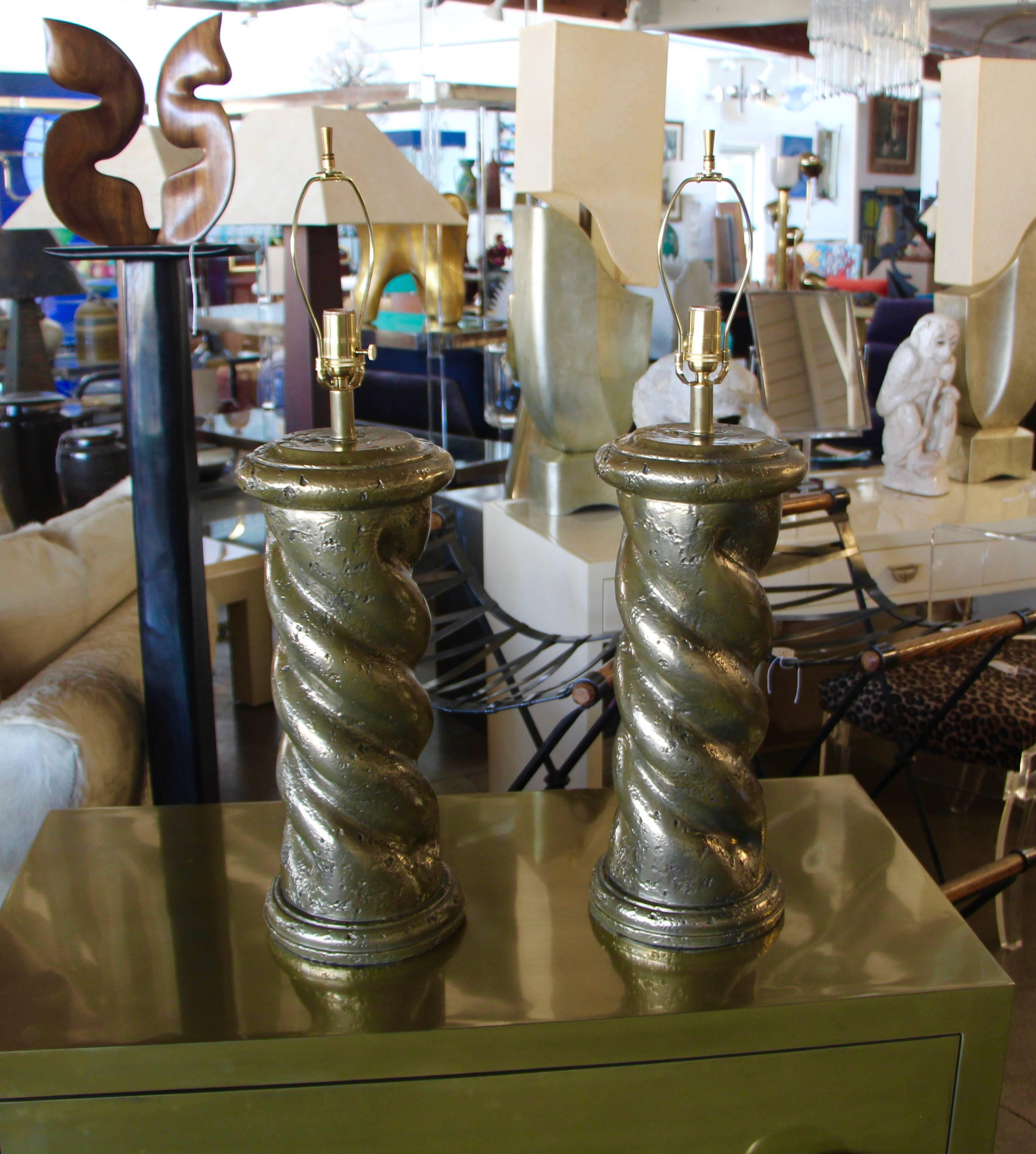 Bronze Metal Coated Plaster Rope Lamps in the Style of Michael Taylor For Sale 1