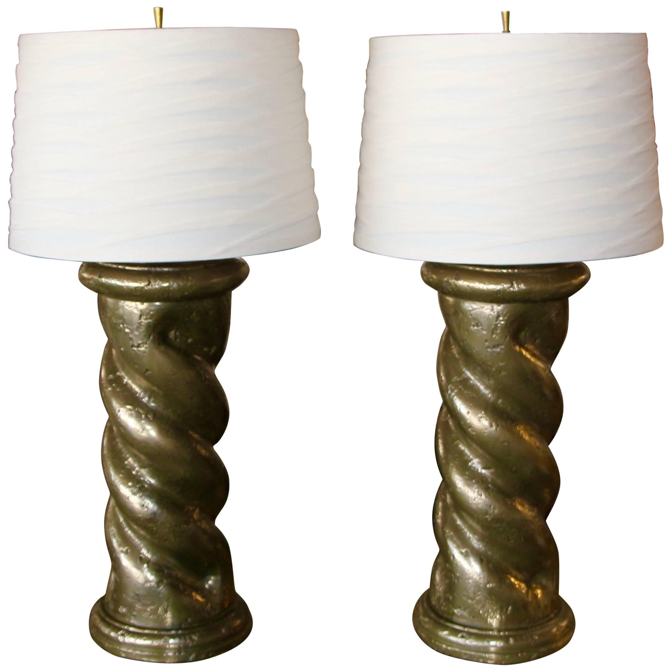 Bronze Metal Coated Plaster Rope Lamps in the Style of Michael Taylor