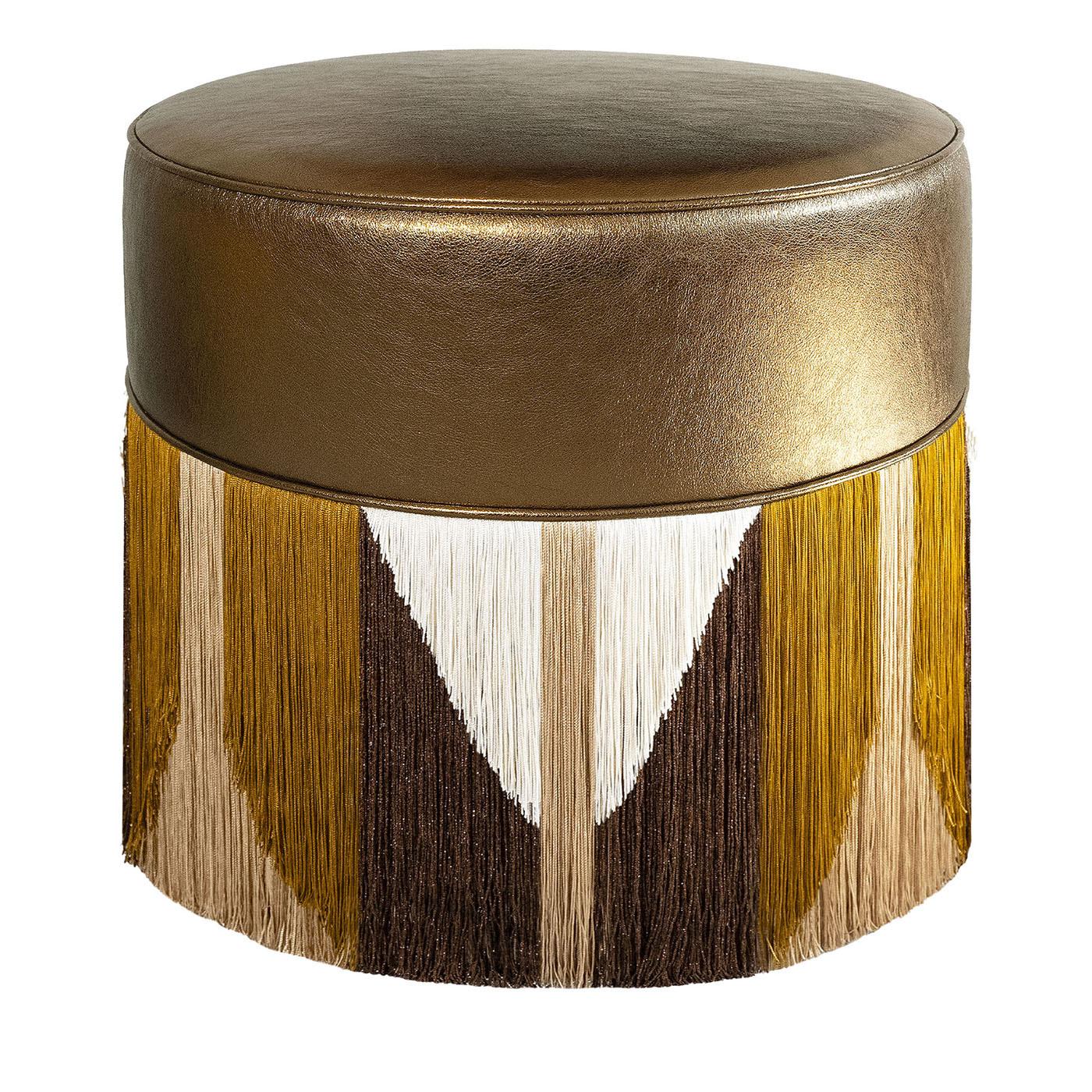Pouf con frange in pelle metallizzata bronzo di Lorenza Bozzoli Couture In condizioni Nuovo in vendita a Milan, IT