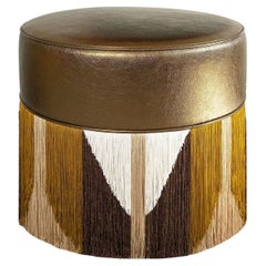 Pouf à franges en cuir métallique bronze de Lorenza Bozzoli Couture