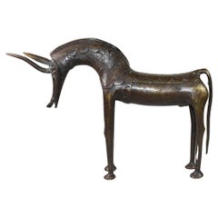 Bronze Mid Century Modern Bull Sculpture, Style Of Benin