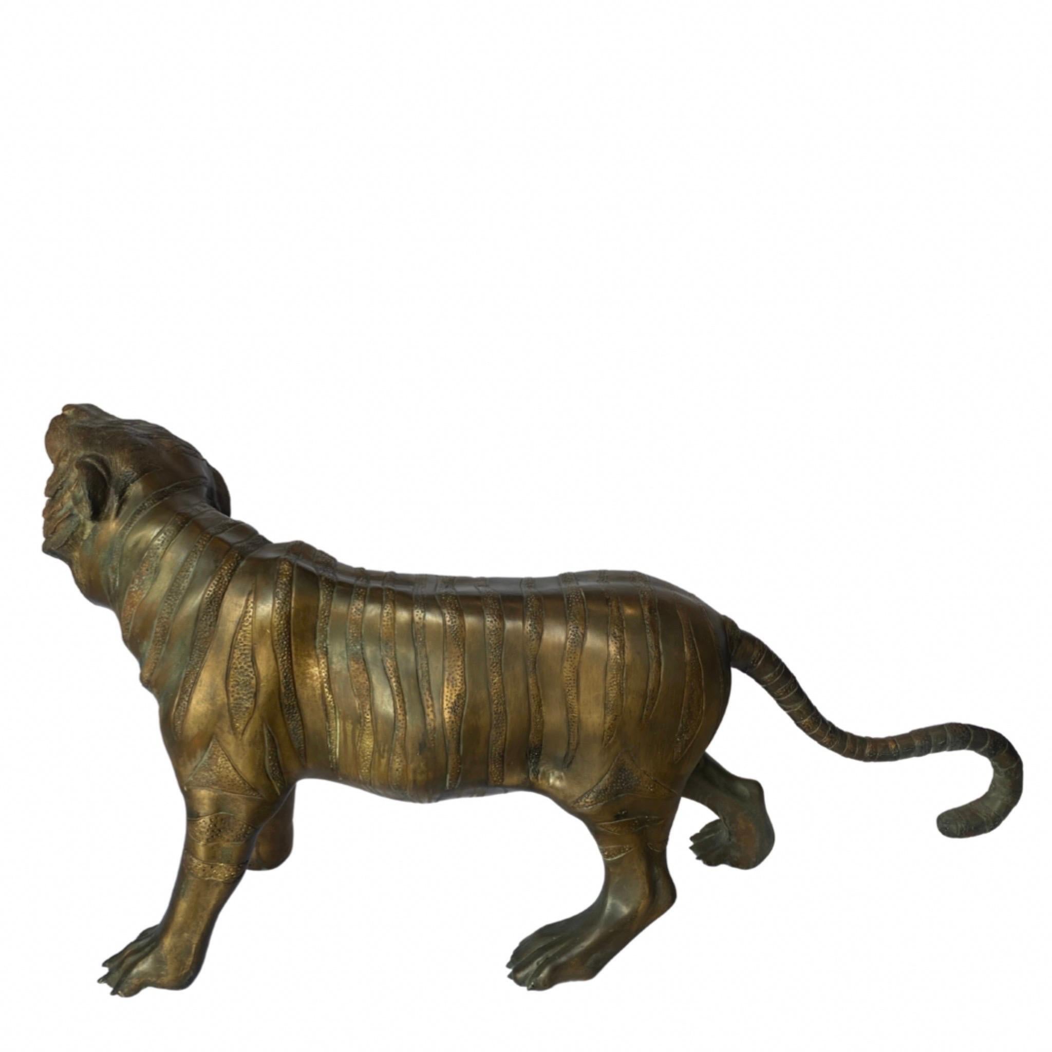 American Bronze Midcentury Tiger Sculpture For Sale