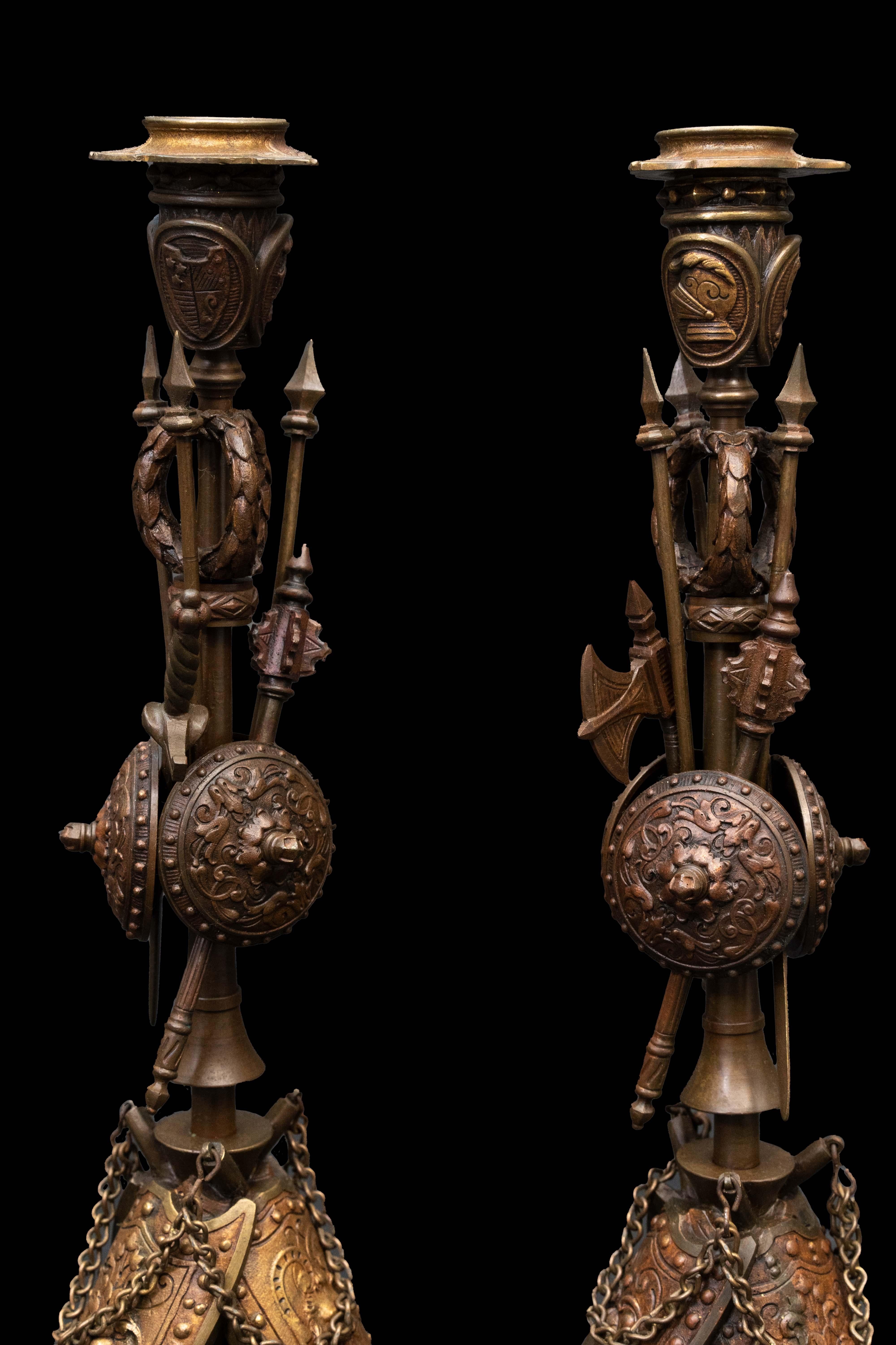 Pair of Bronze Military Candle Sticks 1