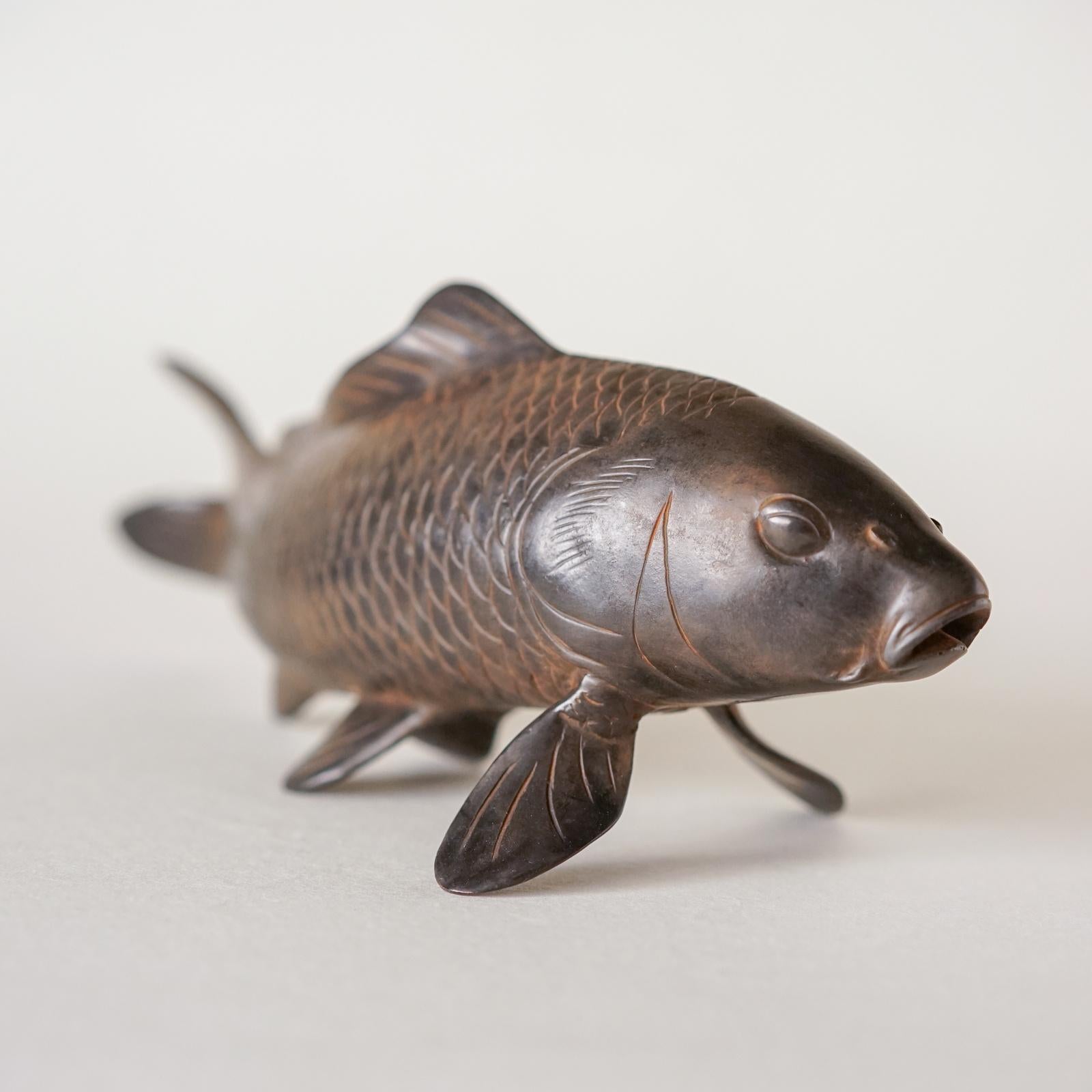Thai Bronze Mini Koi Fish Sculpture, Large by Alexander Lamont For Sale