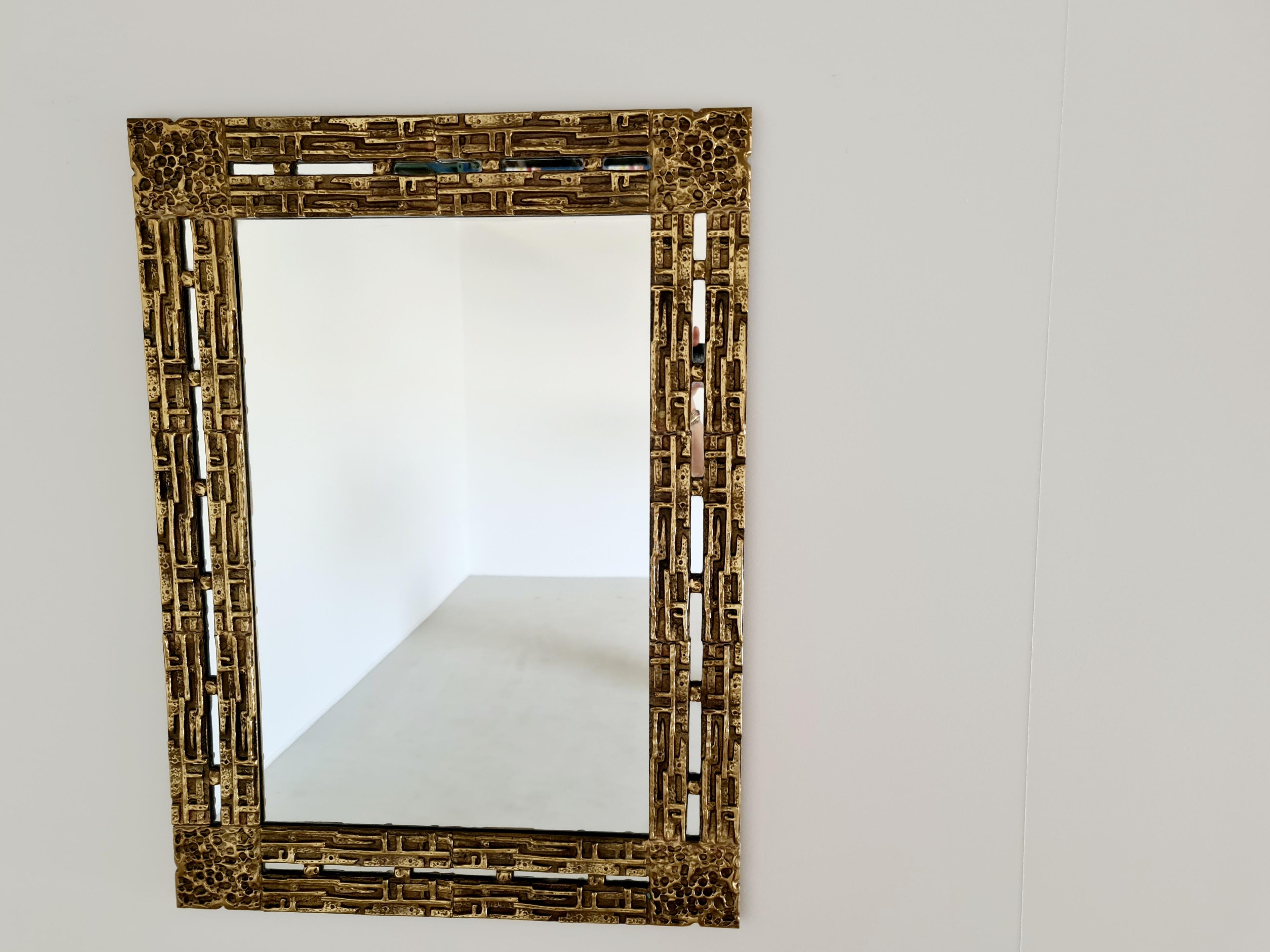 Mid-Century Modern Bronze Mirror by Luciano Frigerio, 1960s