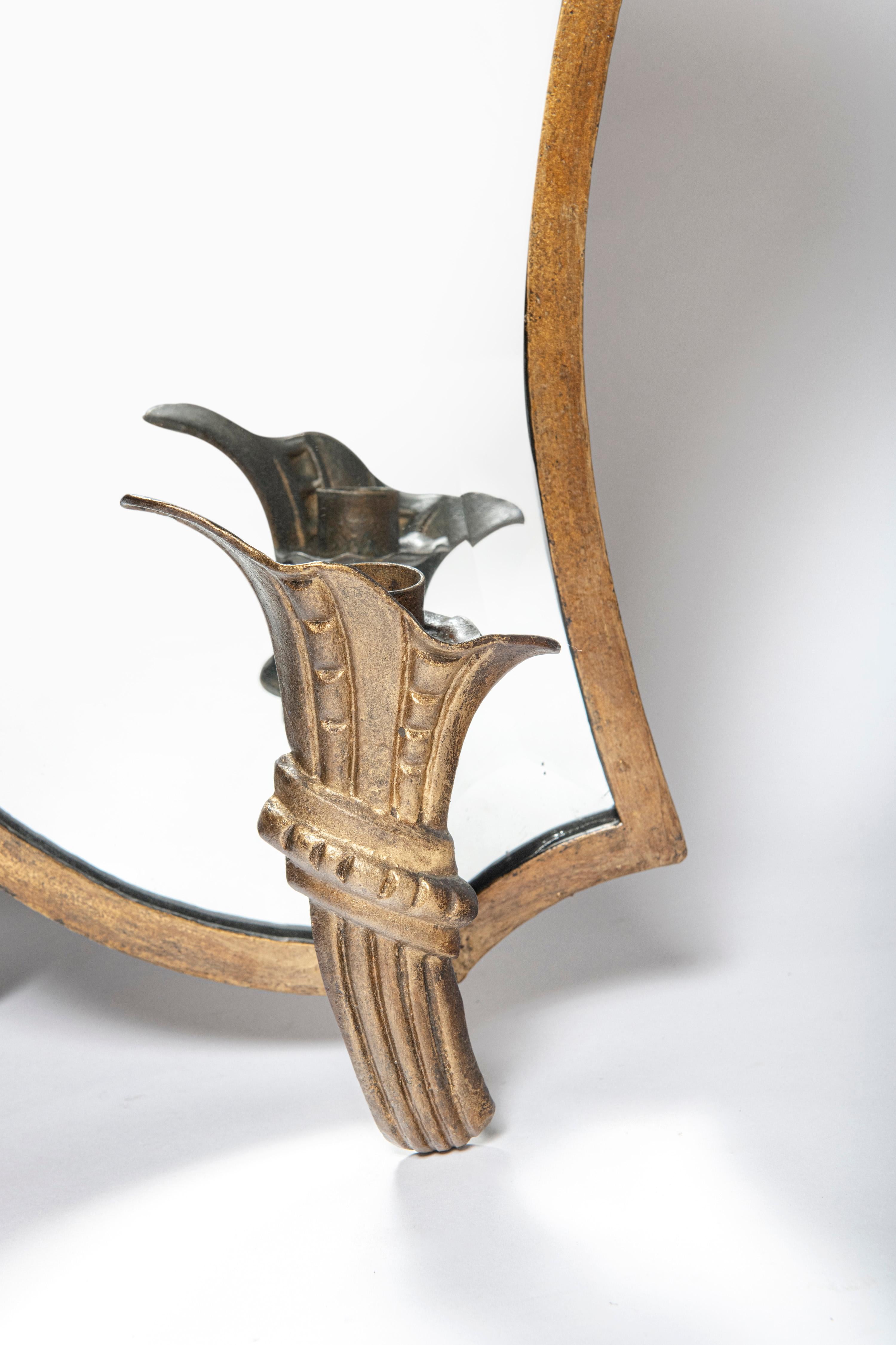 Mid-Century Modern Bronze mirror-candle wall sconces attributed to Maison Jansen. Argentina, c.1950 For Sale