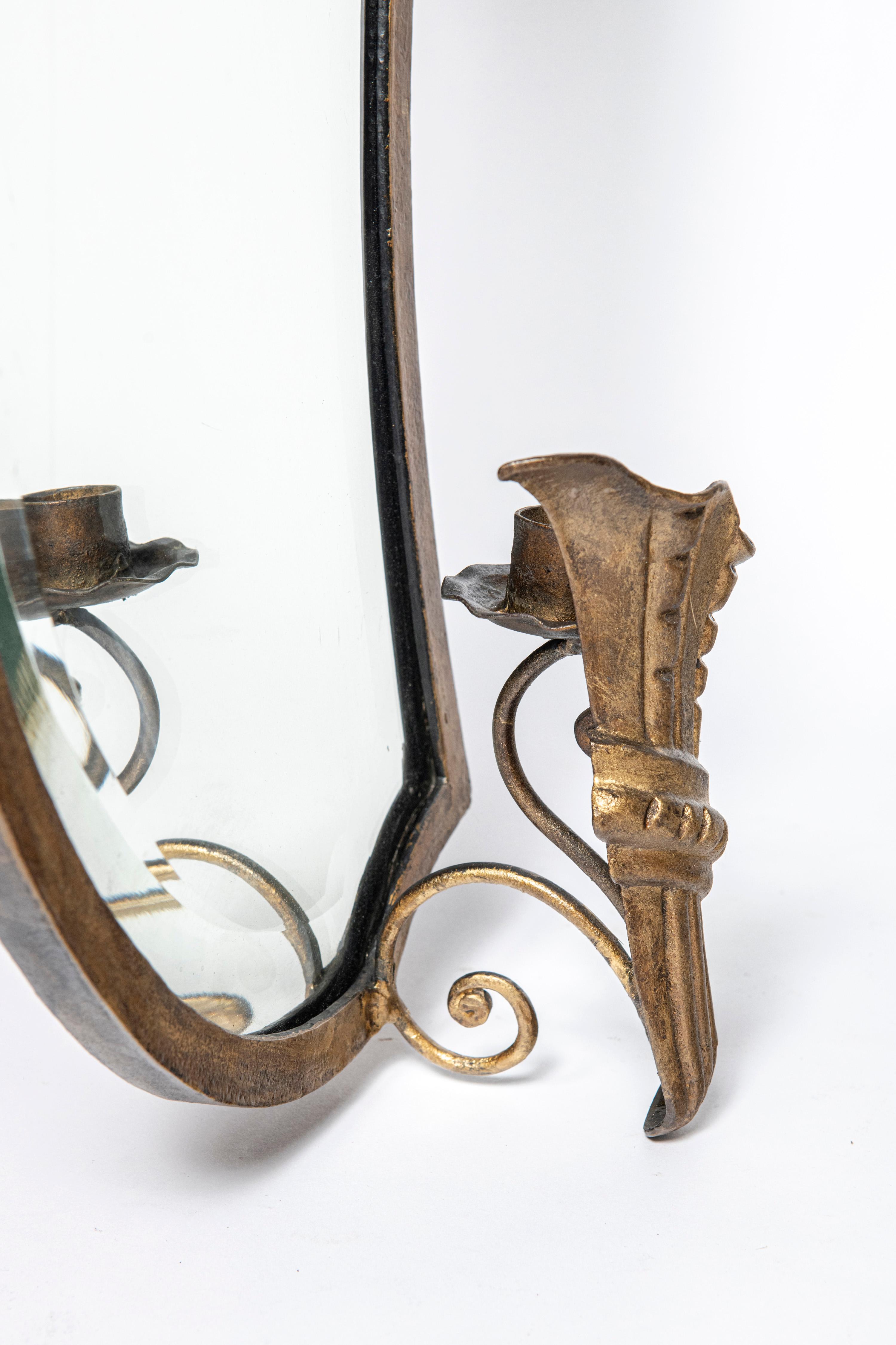 Argentine Bronze mirror-candle wall sconces attributed to Maison Jansen. Argentina, c.1950 For Sale
