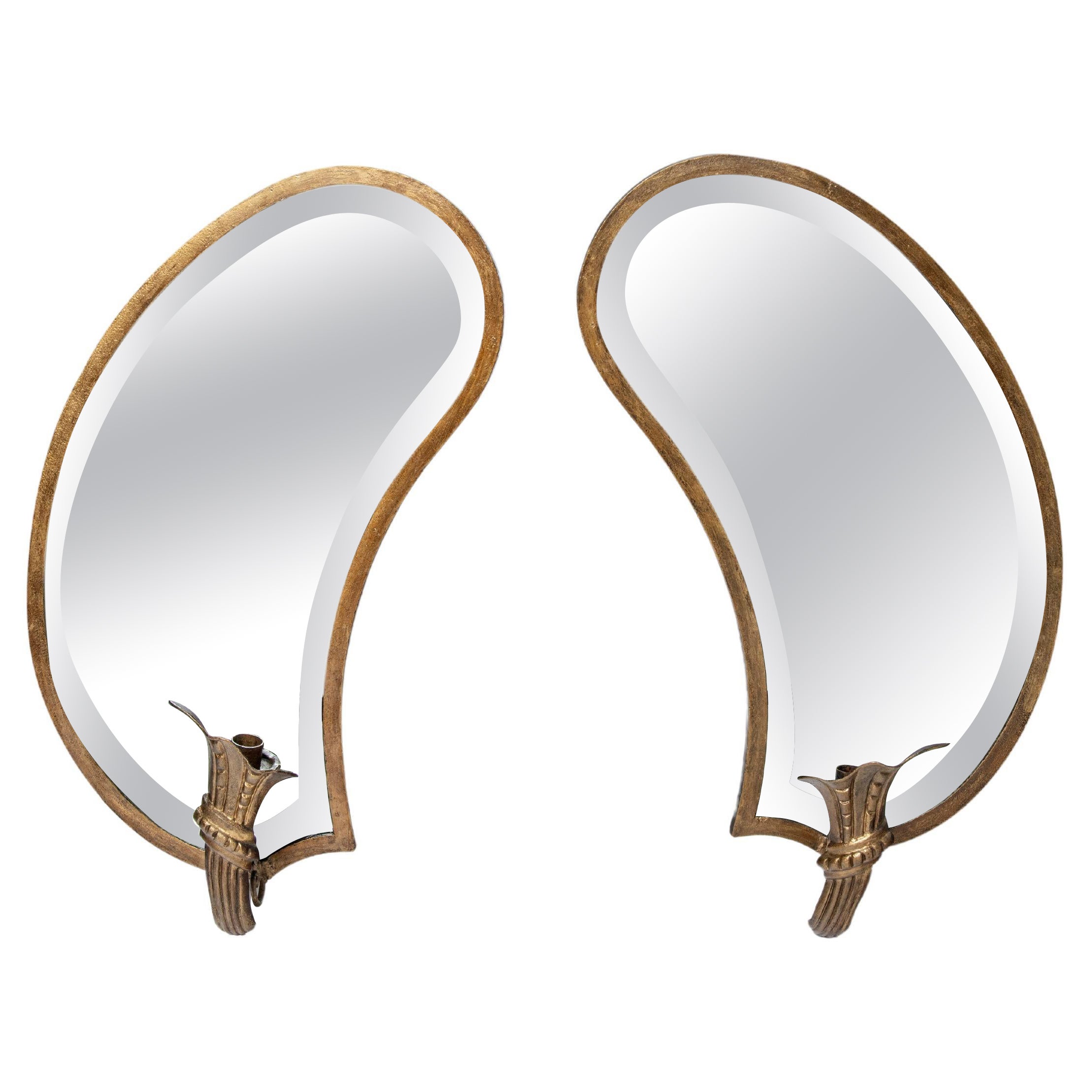Bronze mirror-candle wall sconces attributed to Maison Jansen. Argentina, c.1950