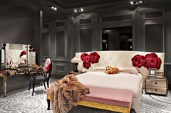 Bronze Mirror covered Bed Side Table Bronzed Skirting Glass Flower Knobs