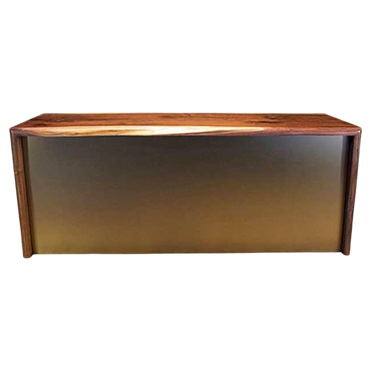 Modern Bronze Mirror Faced Black Walnut Console Table For Sale