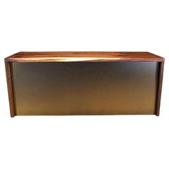 Modern Bronze Mirror Faced Black Walnut Console Table