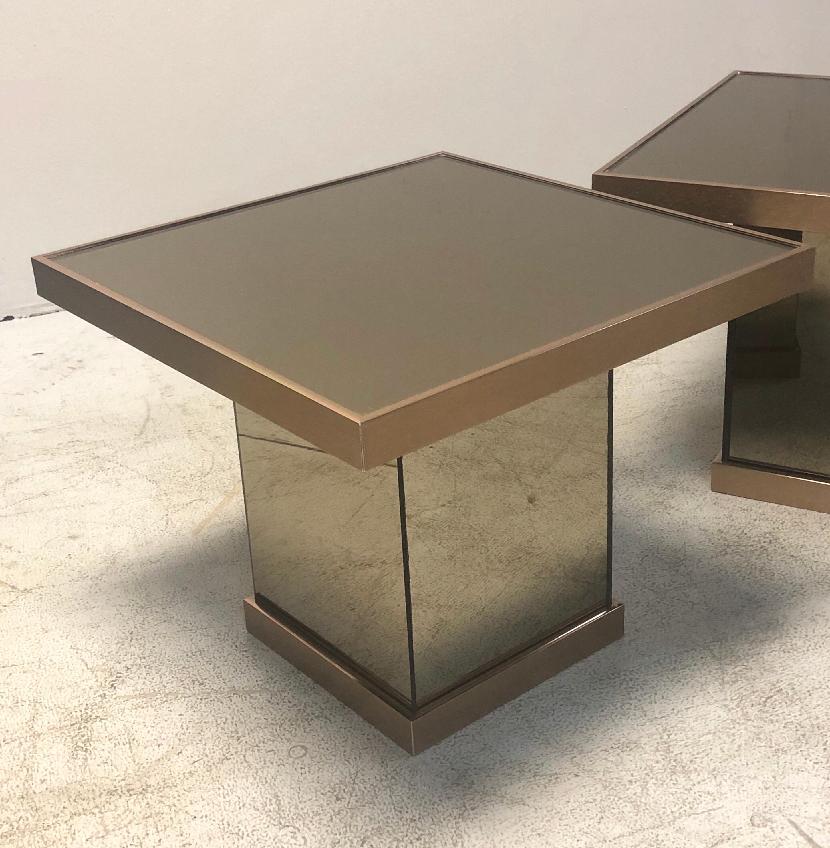 American Bronze Mirror Modernist Pair of Side Tables, 1970s