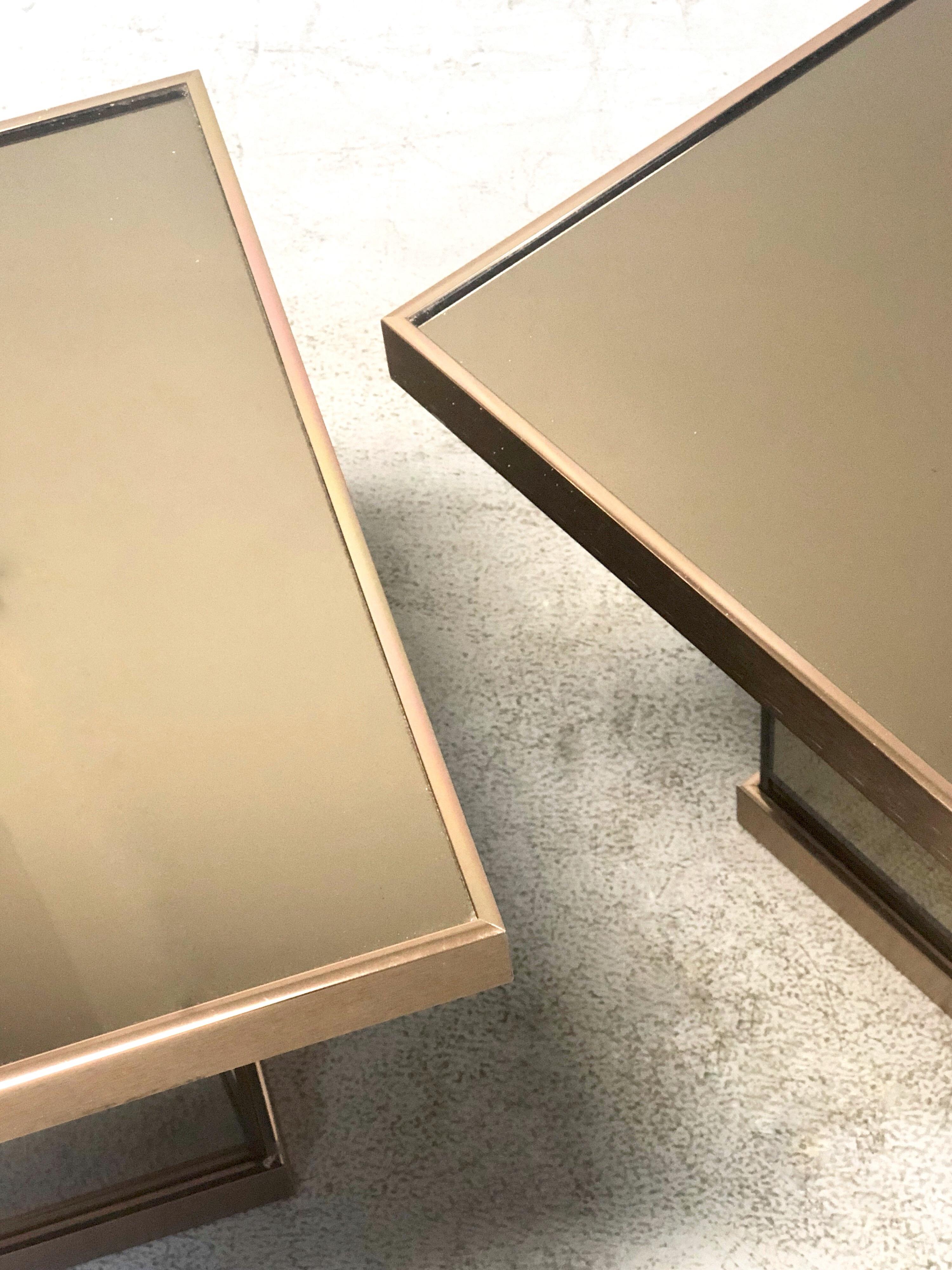 Late 20th Century Bronze Mirror Modernist Pair of Side Tables, 1970s