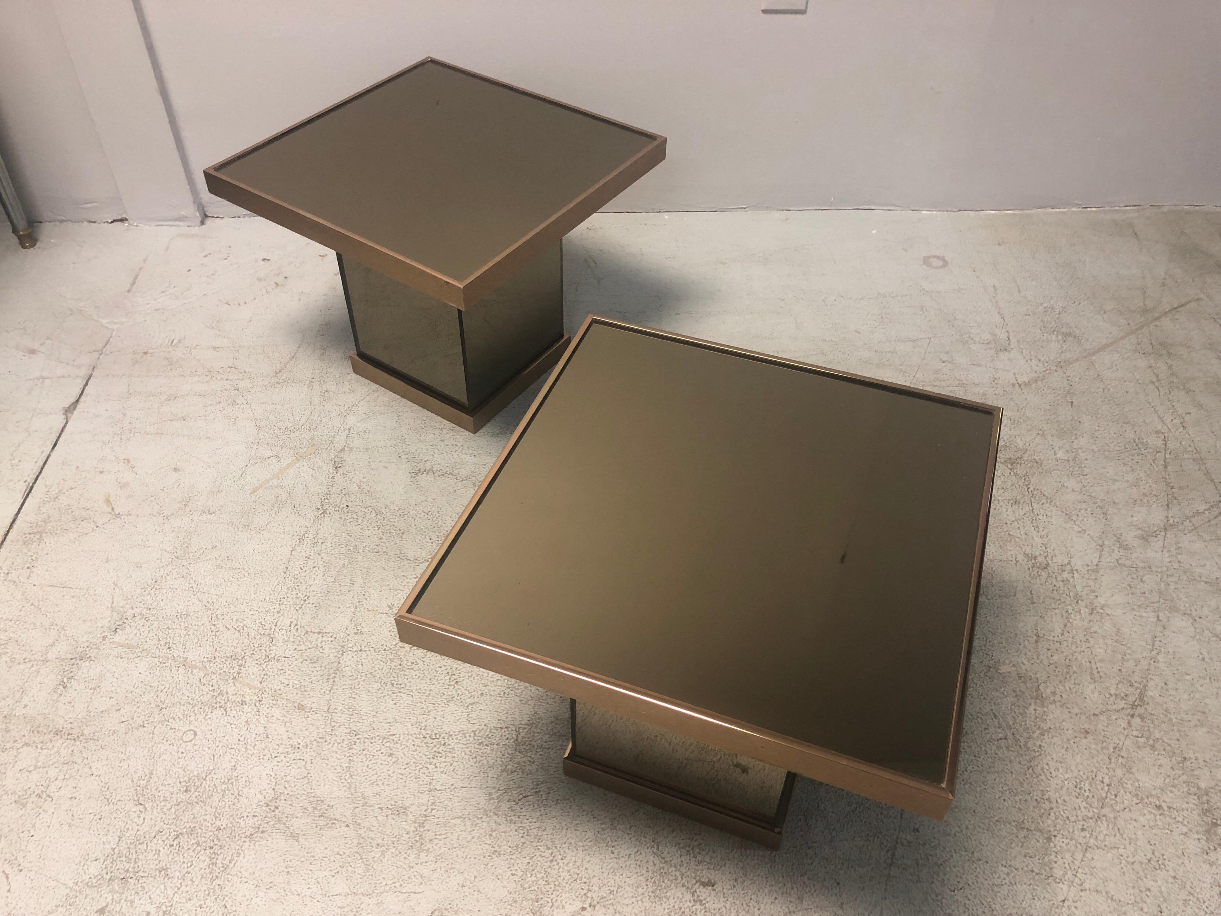 Metal Bronze Mirror Modernist Pair of Side Tables, 1970s