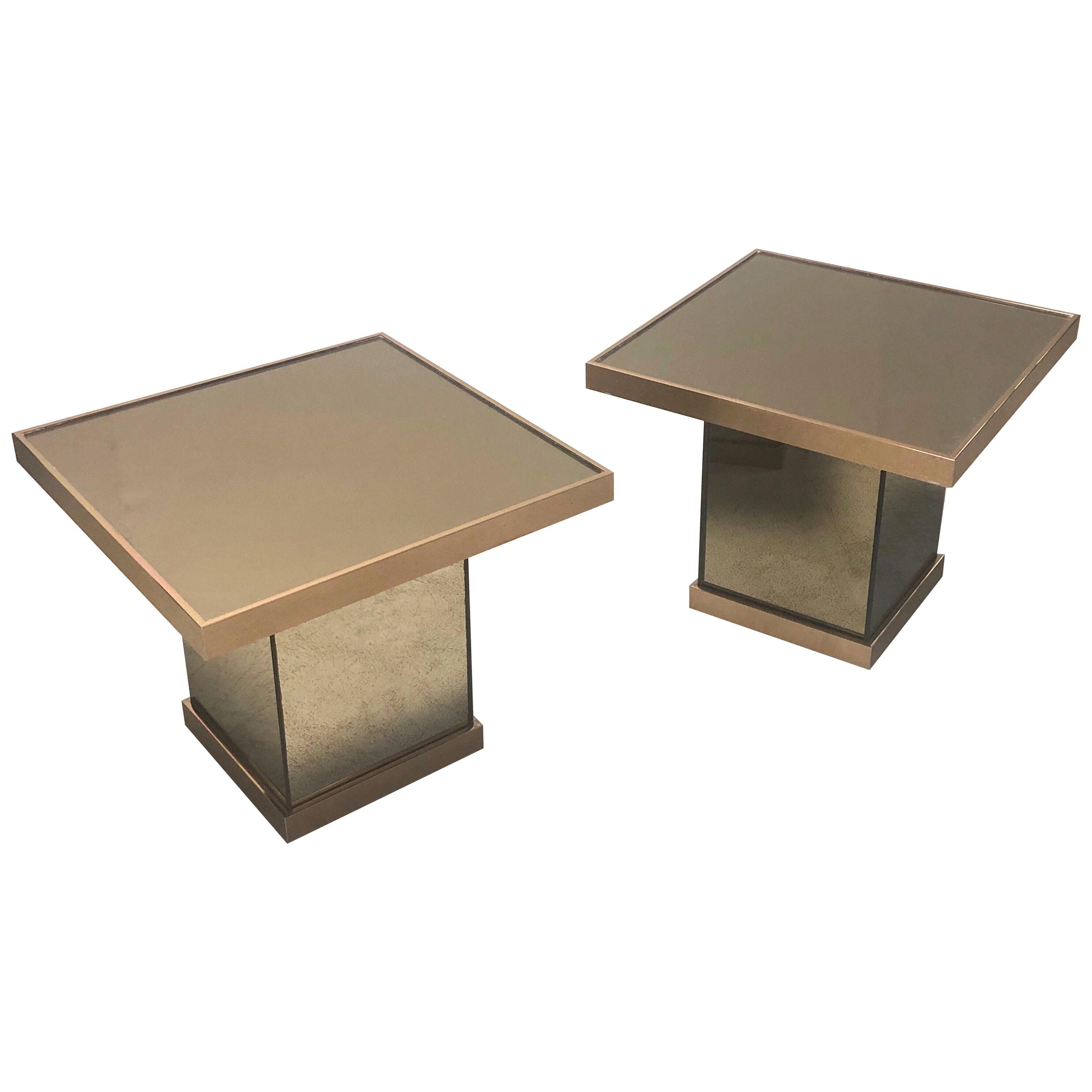 Bronze Mirror Modernist Pair of Side Tables, 1970s