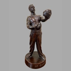 Leo Roussel (French 1868-1943) Bronze Figure of a Boxer Titled "En Garde"