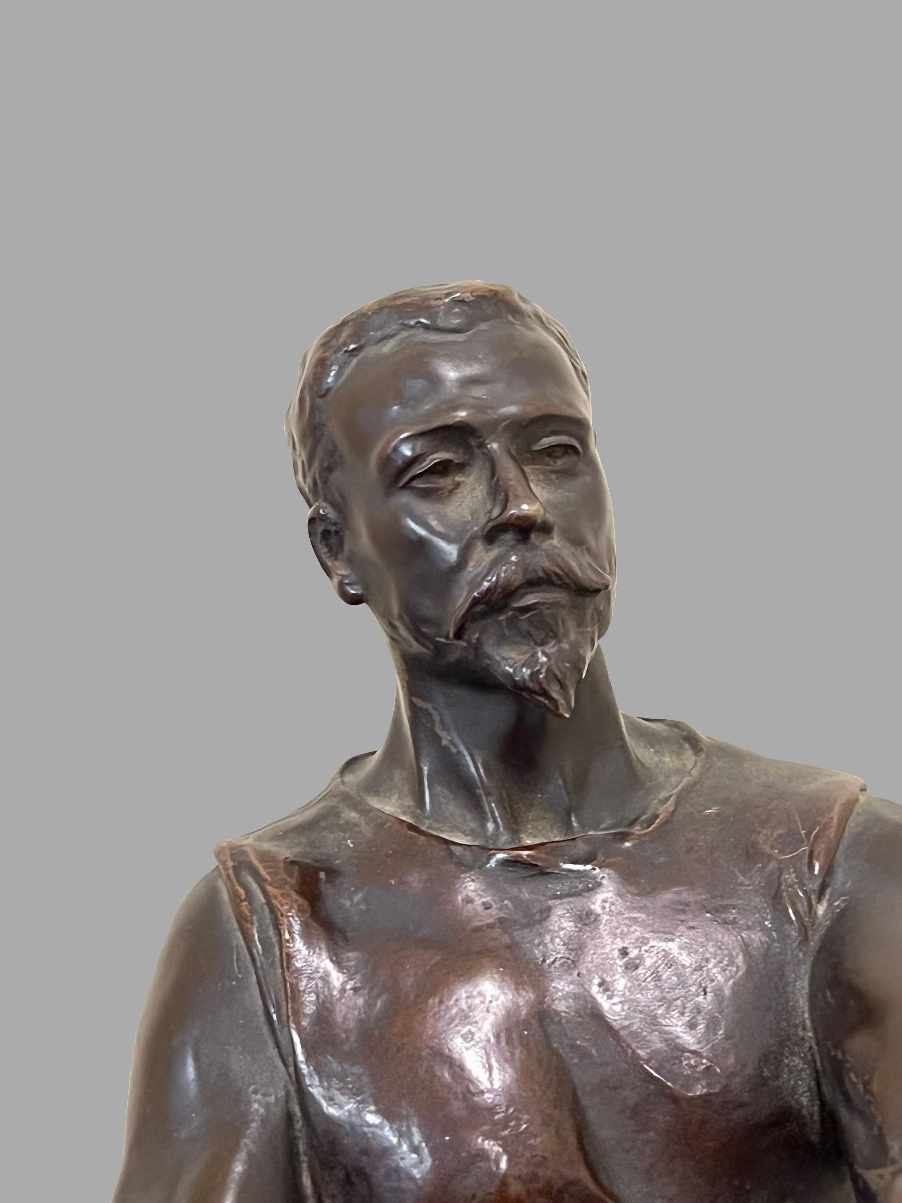 Leo Roussel (French 1868-1943) Bronze Figure of a Boxer Titled 