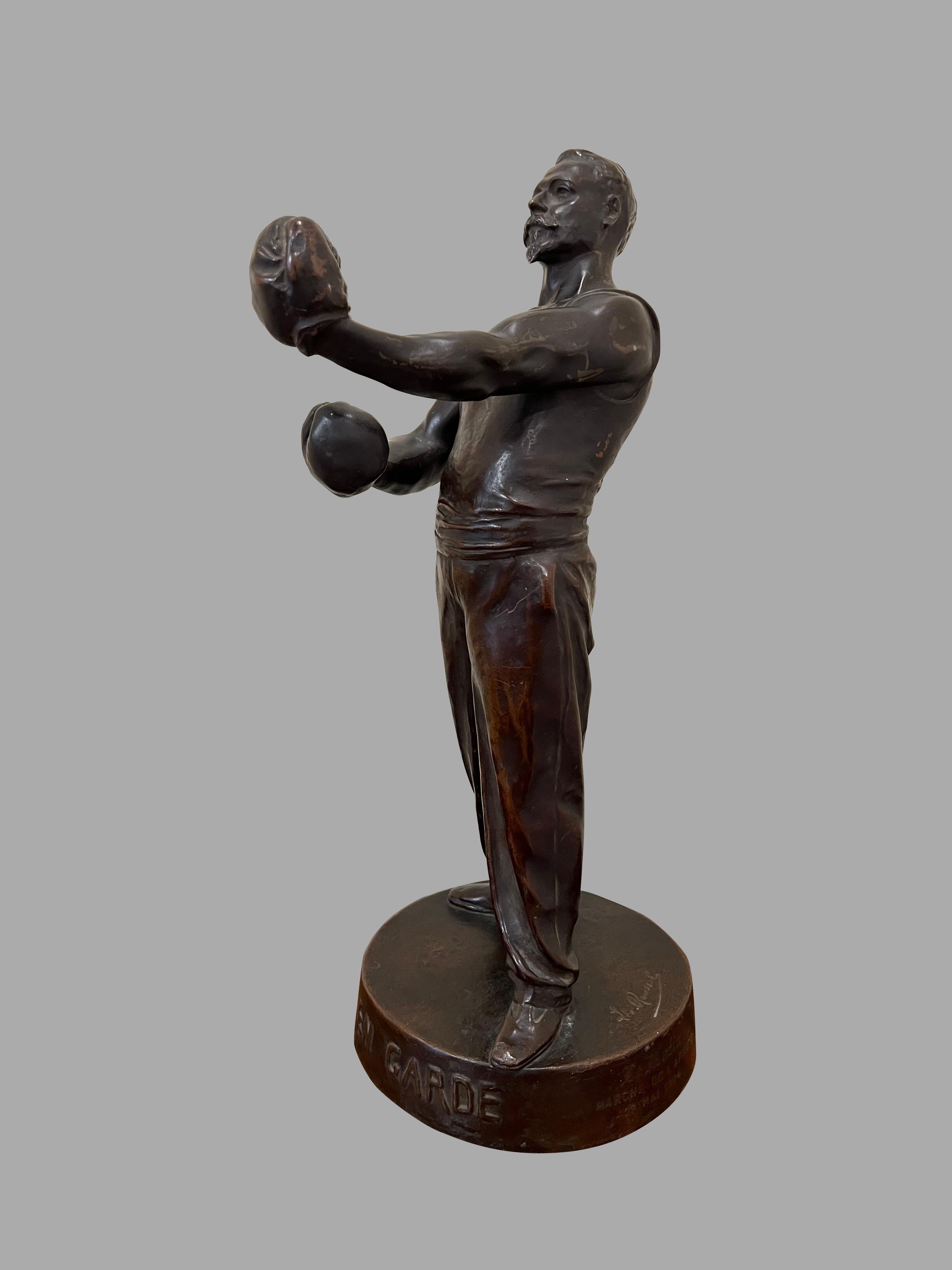 20th Century Leo Roussel (French 1868-1943) Bronze Figure of a Boxer Titled 