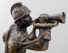 Bronze Model of a Soldier W Horn on Malachite Base