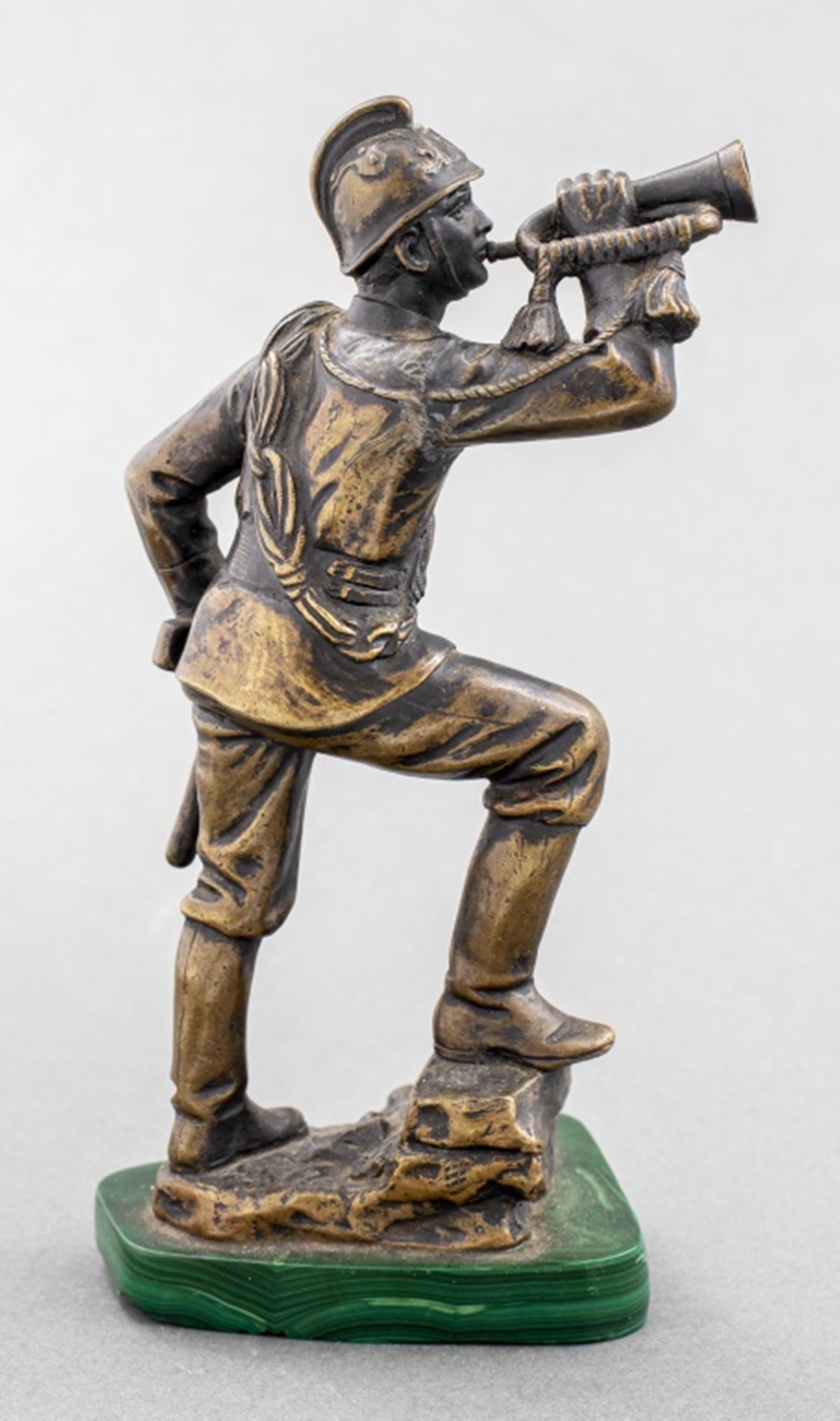 Unknown Bronze Model of a Soldier W Horn on Malachite Base For Sale