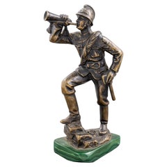 Bronze Model of a Soldier W Horn on Malachite Base