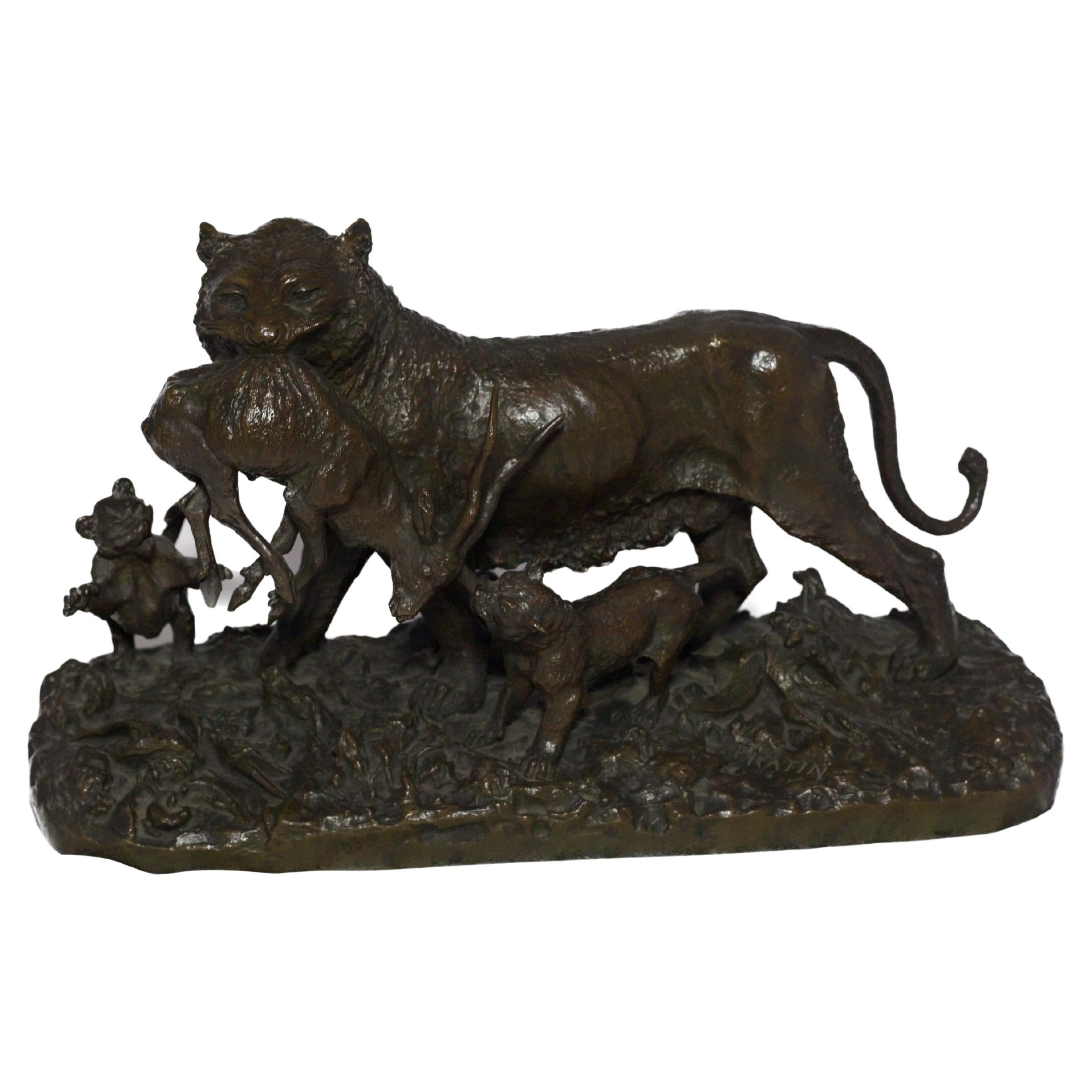 Bronze Model of "Lioness Carrying an Antelope" by Christophe Fratin