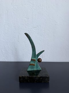 Bronze Modern Green Patinated Bronze Abstract Sculpture on Granite Base, 1980s