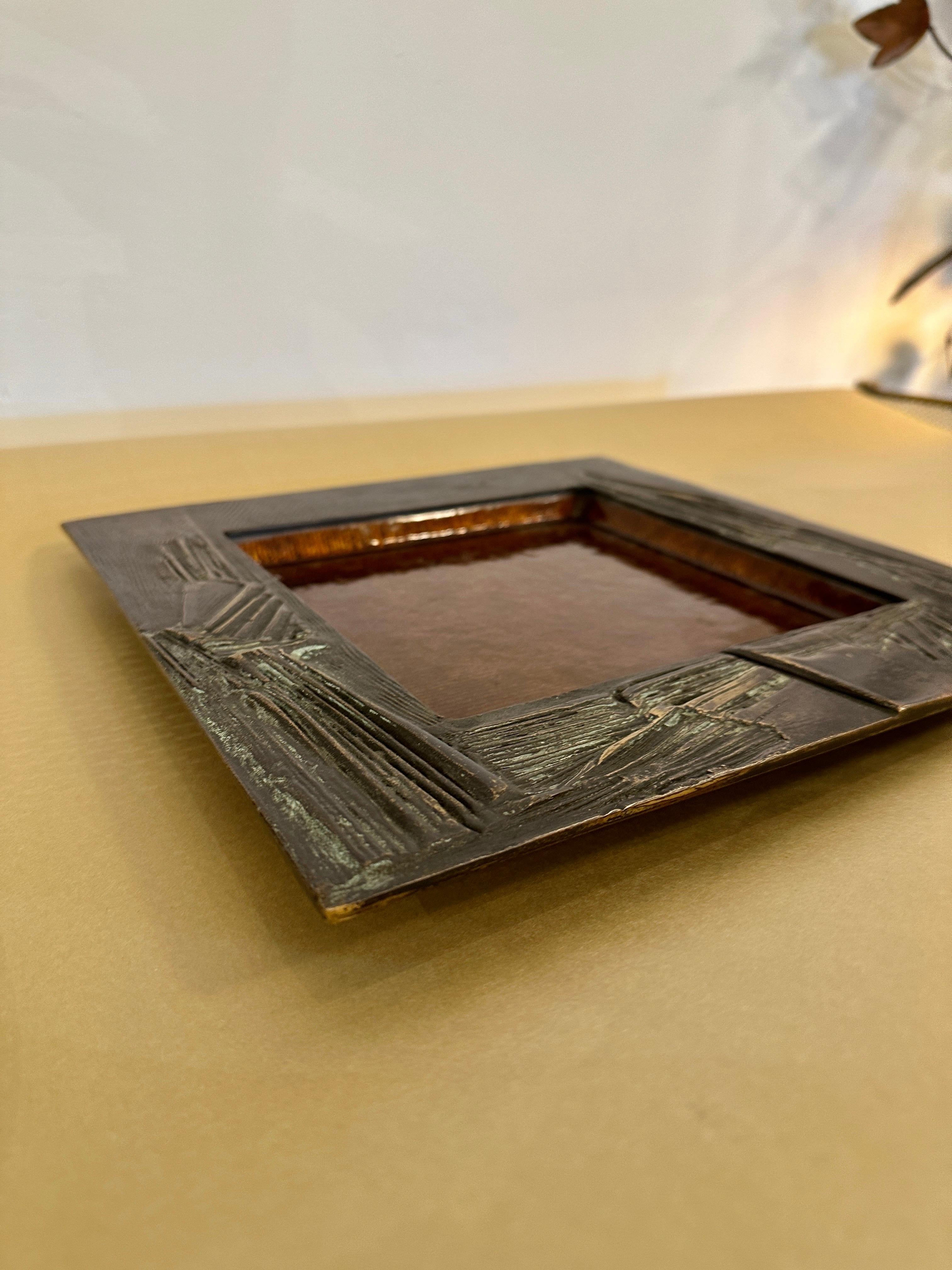 Mid-20th Century Bronze Modernist Large Square Bowl Sculpture, Signed Del Campo - Italy For Sale