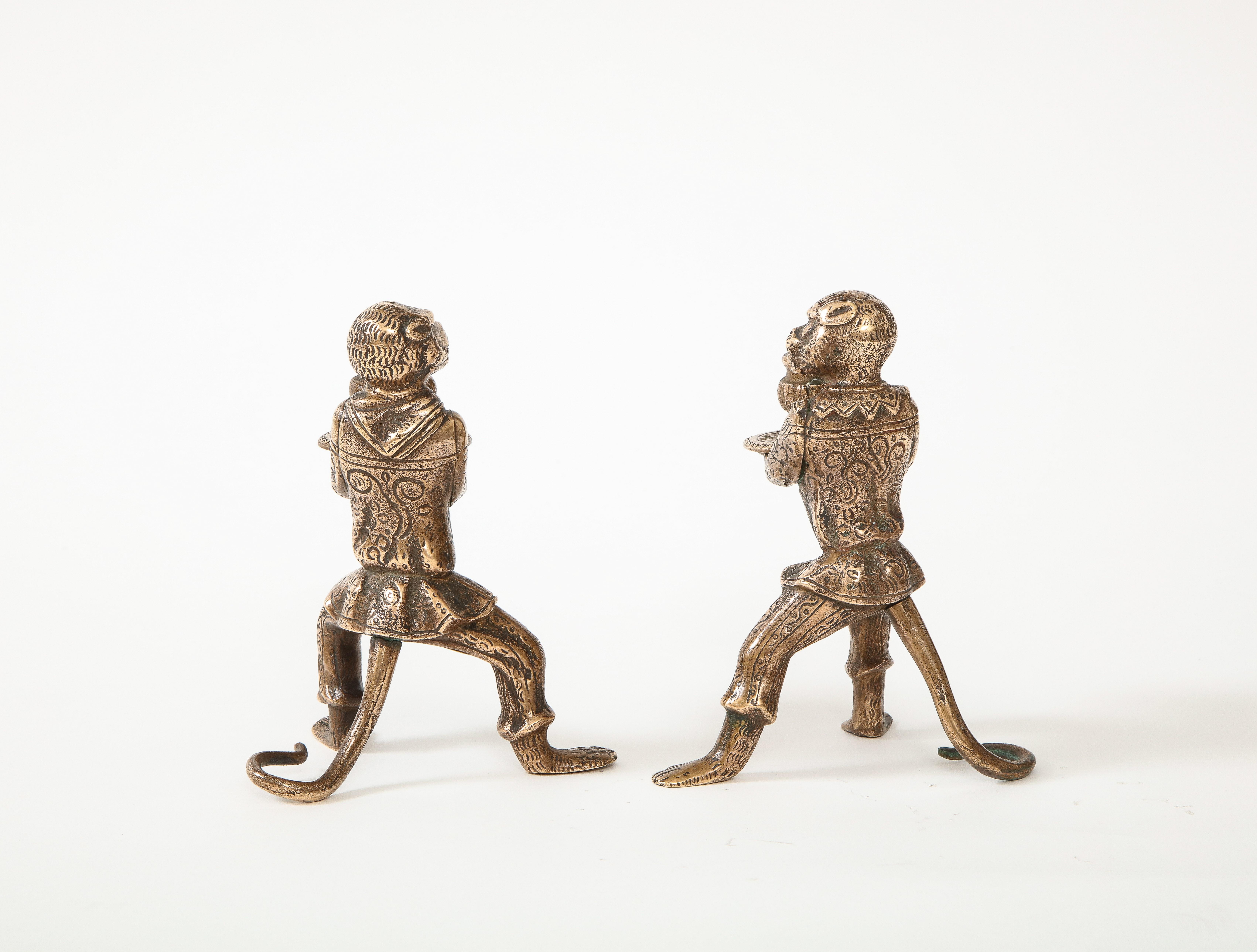 Art Deco Bronze Monkey Candle Holders