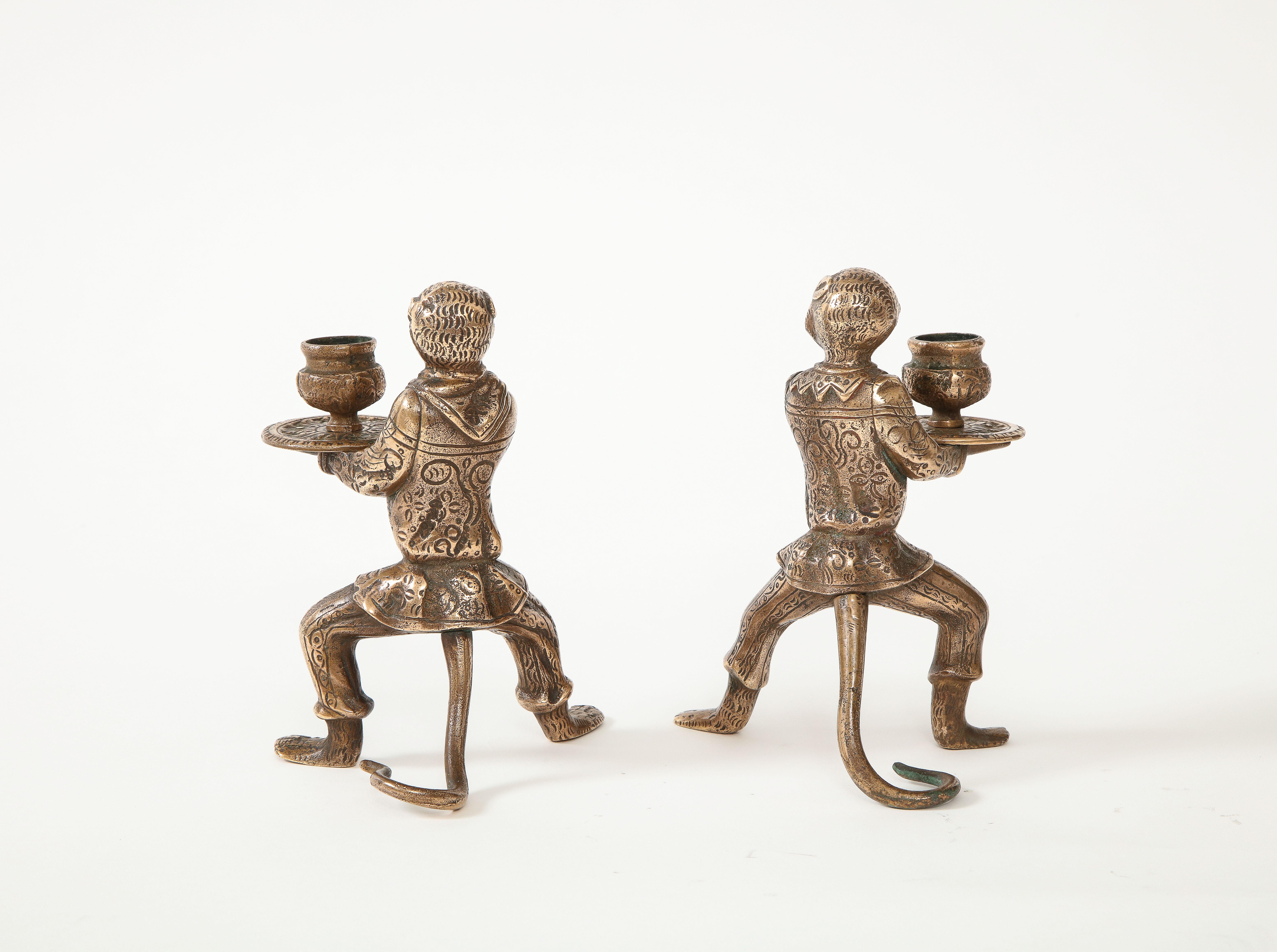 Mid-20th Century Bronze Monkey Candle Holders