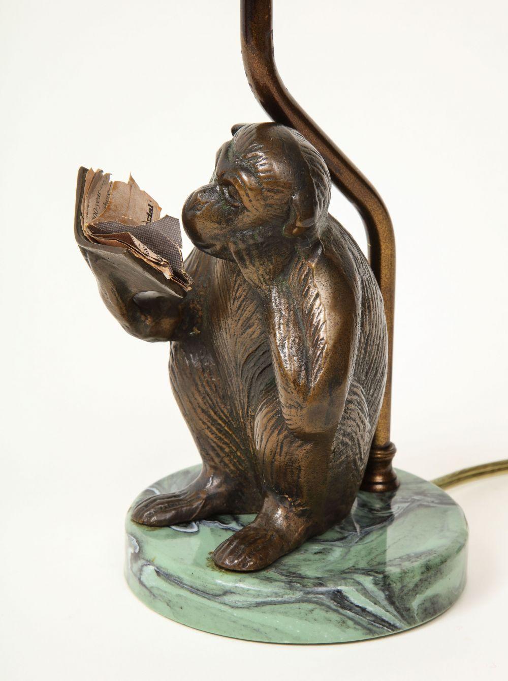Bronze Monkey Lamp In Good Condition In New York, NY