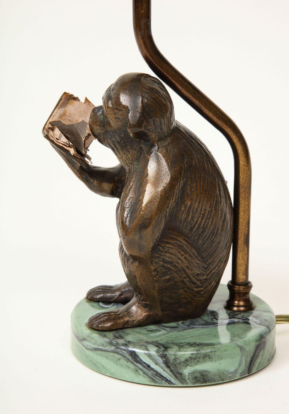 20th Century Bronze Monkey Lamp