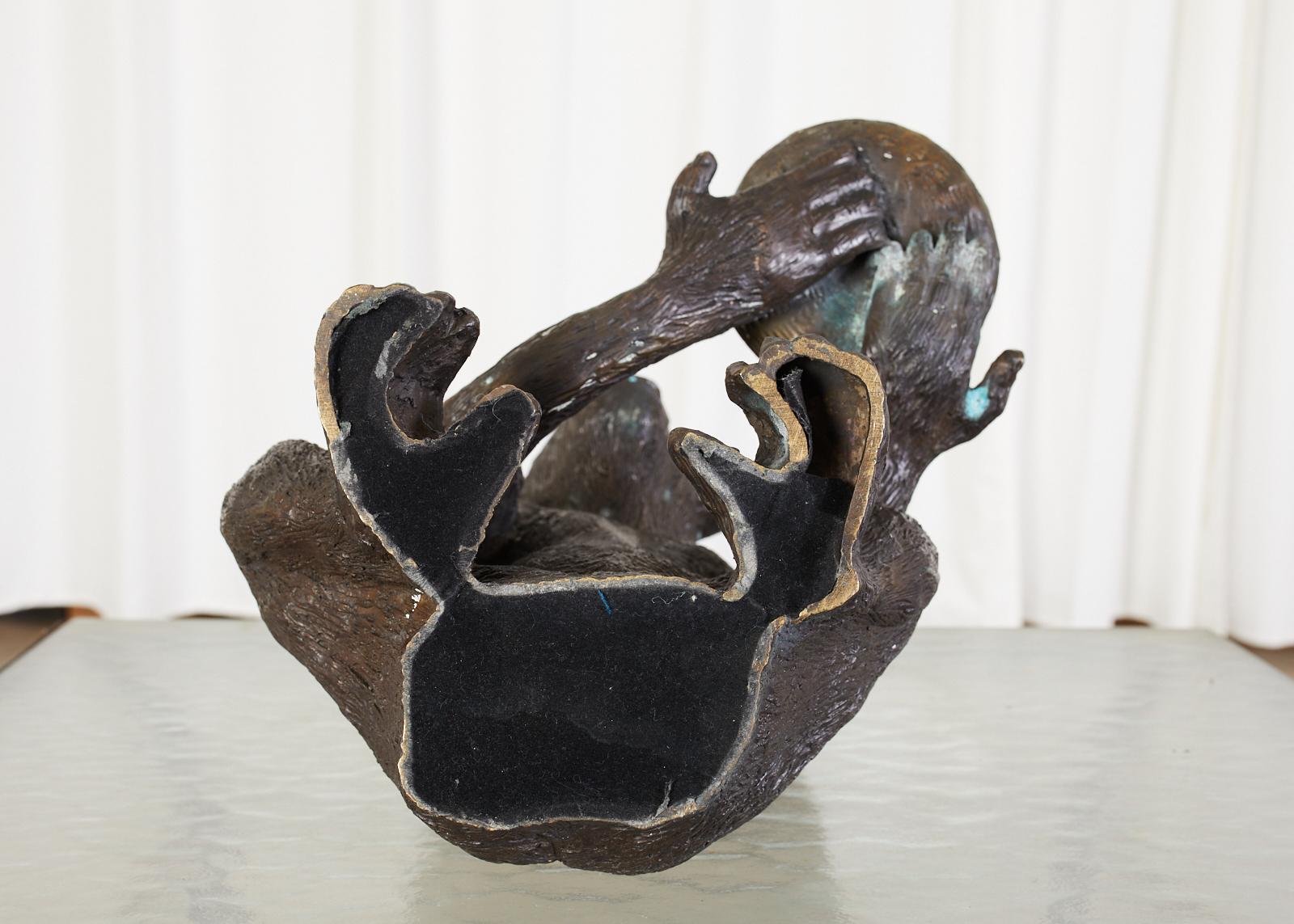 Bronze Monkey Sculpture with Dish 9