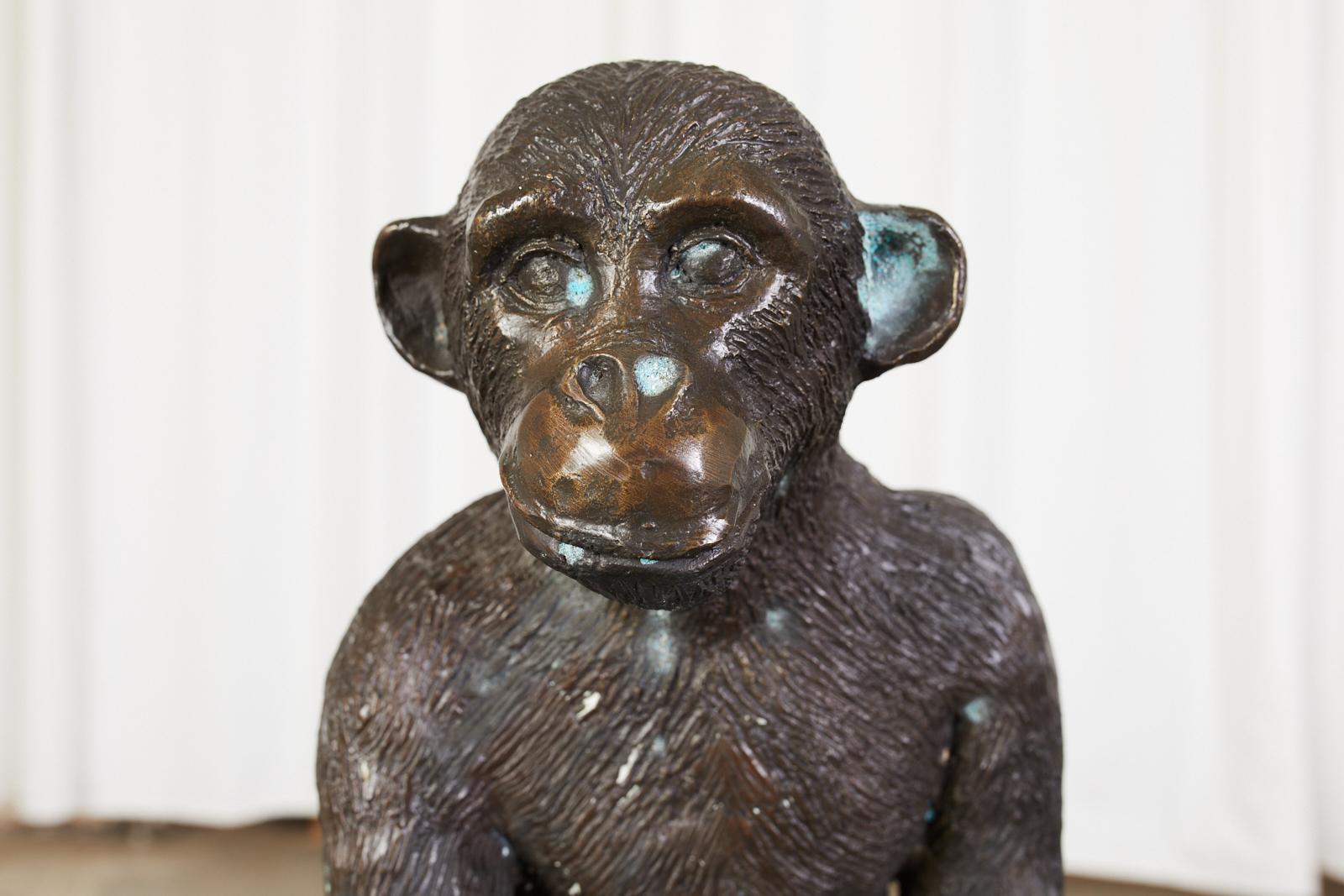 Hand-Crafted Bronze Monkey Sculpture with Dish