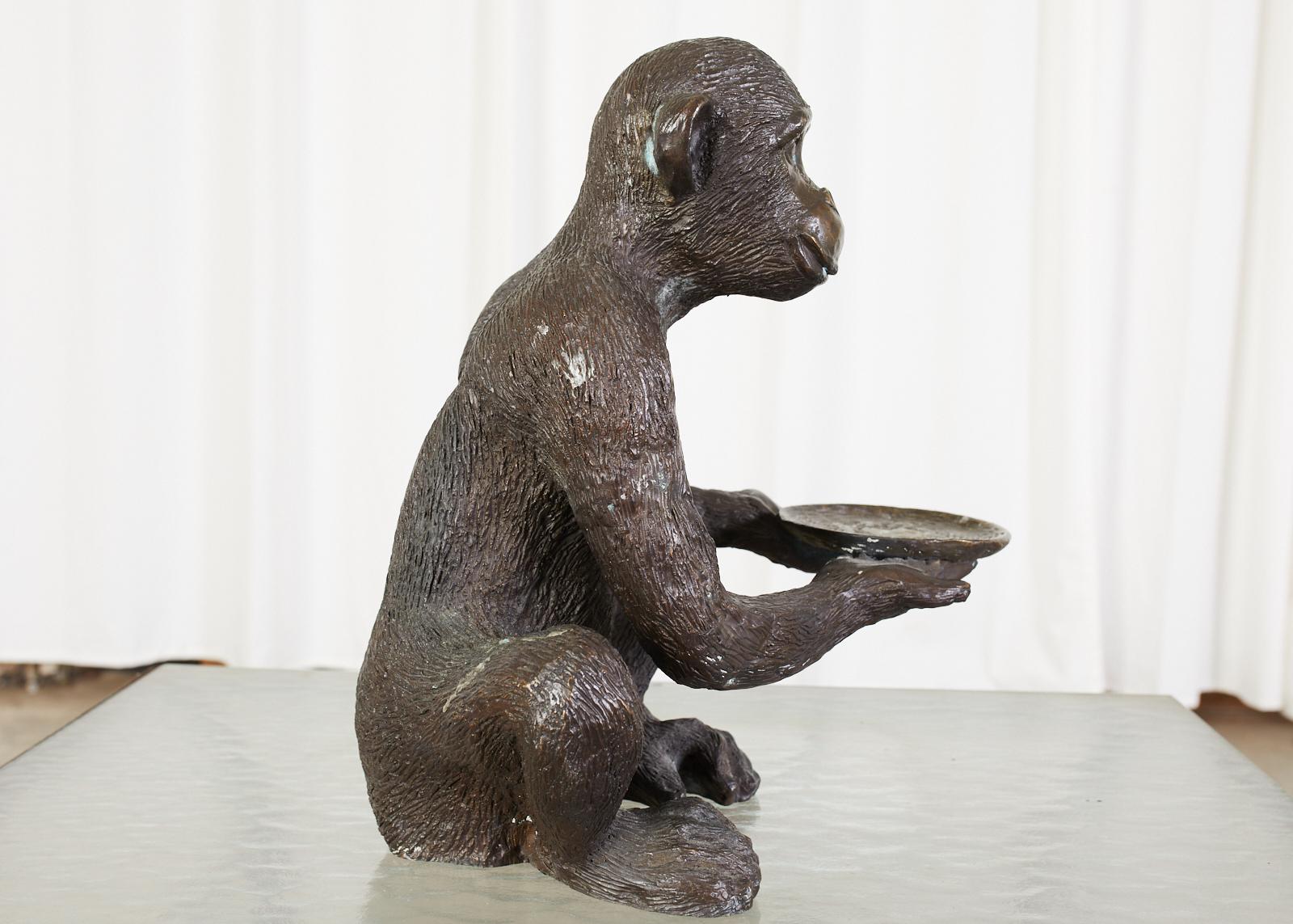 Bronze Monkey Sculpture with Dish In Good Condition In Rio Vista, CA