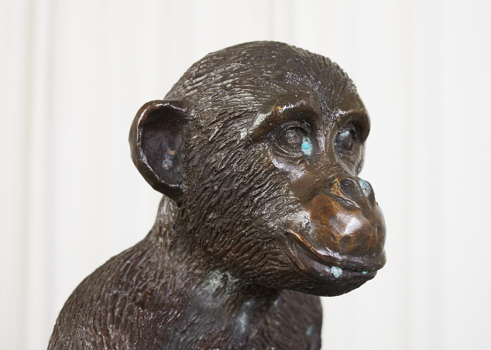 20th Century Bronze Monkey Sculpture with Dish