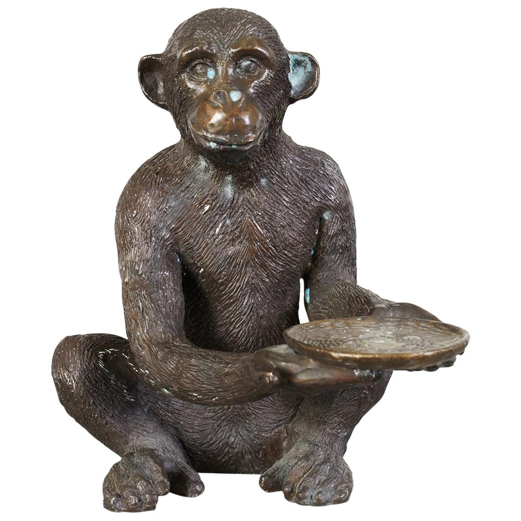 Bronze Monkey Sculpture with Dish