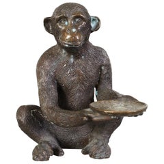 Vintage Bronze Monkey Sculpture with Dish