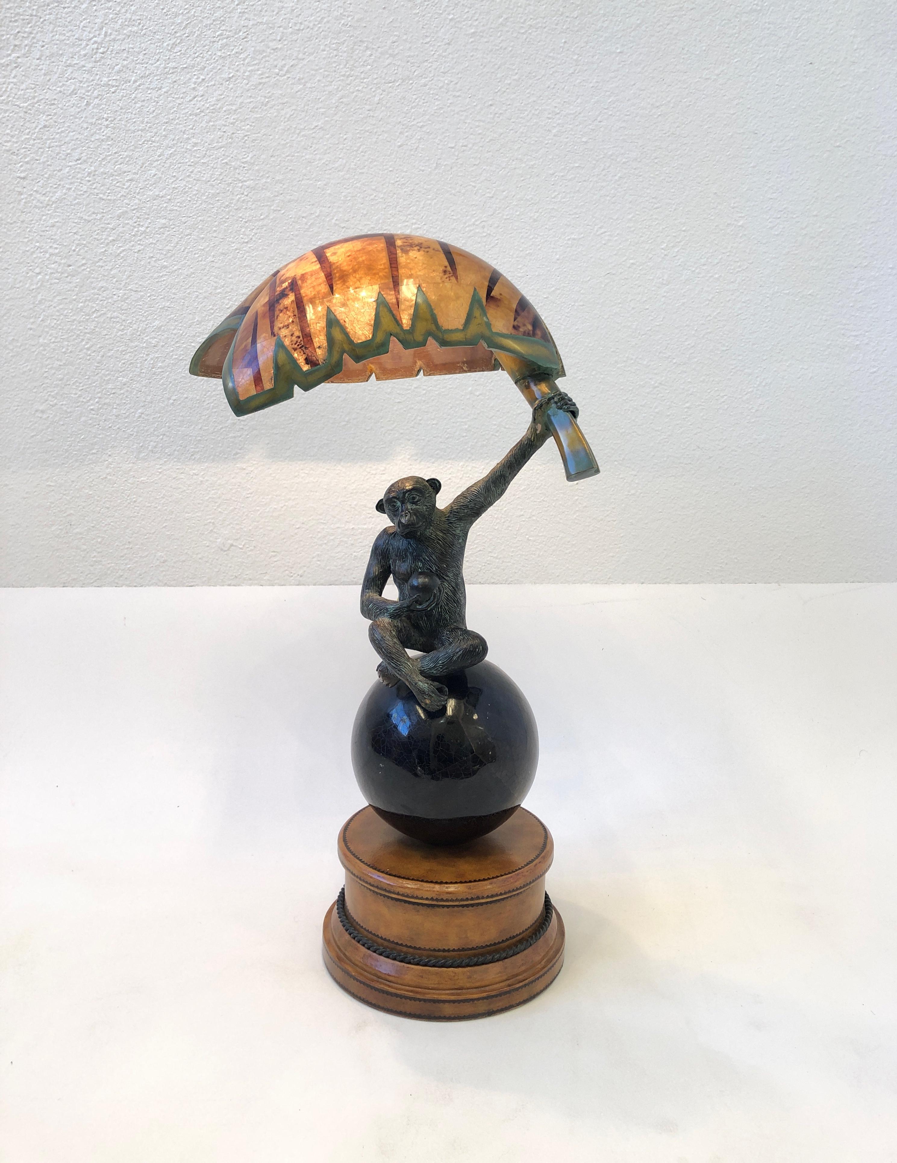 Bronze Monkey with Banana Leaf Table Lamp by Maitland Smith 1